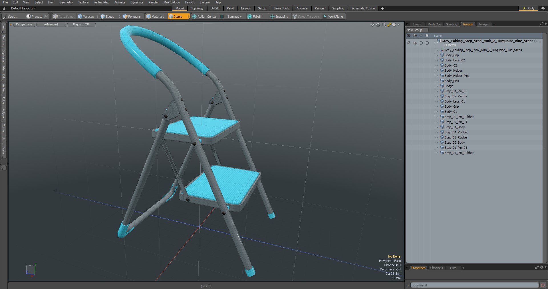 3D Grey Folding Step Stool with 2 Turquoise Blue Steps