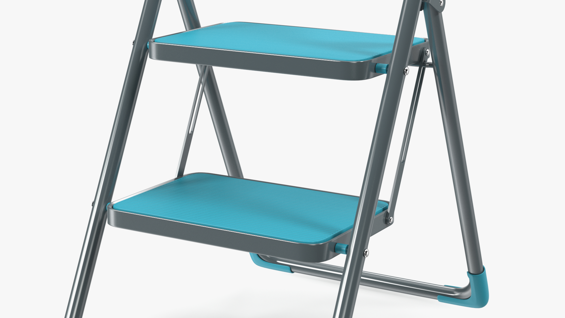 3D Grey Folding Step Stool with 2 Turquoise Blue Steps
