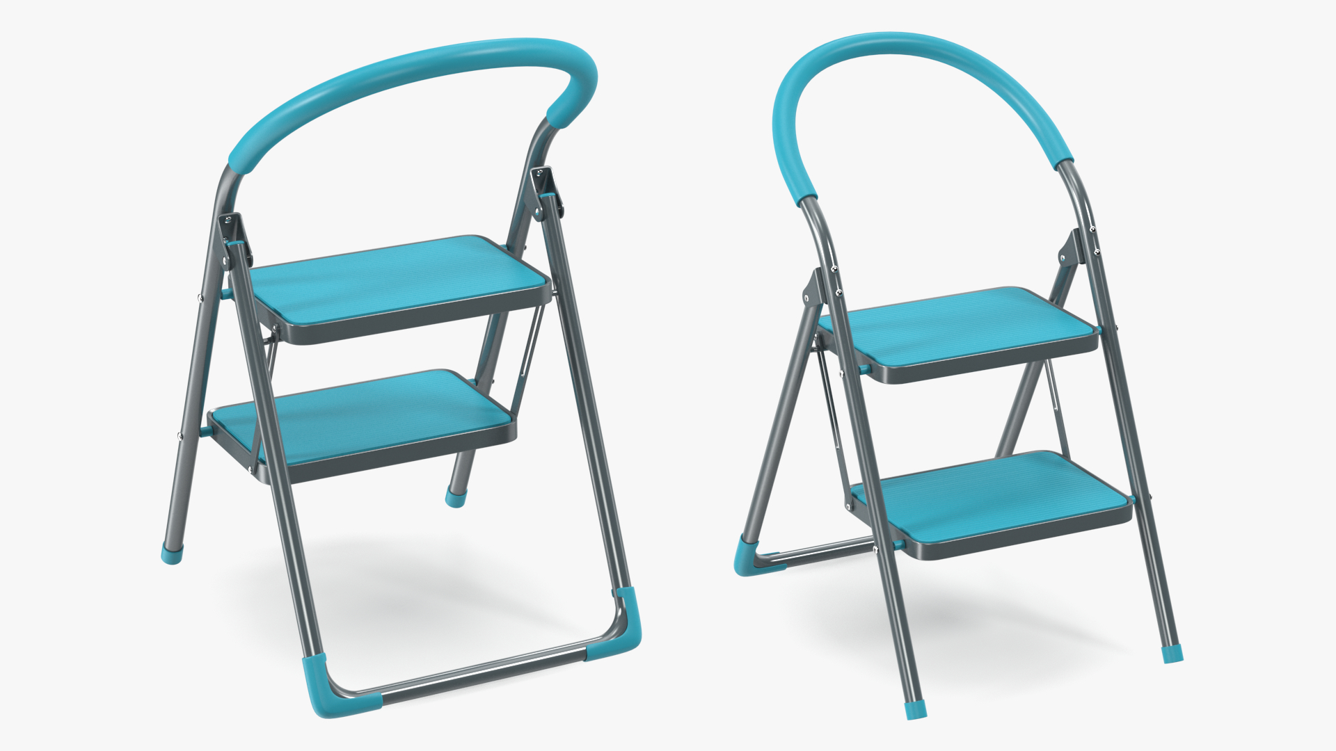 3D Grey Folding Step Stool with 2 Turquoise Blue Steps