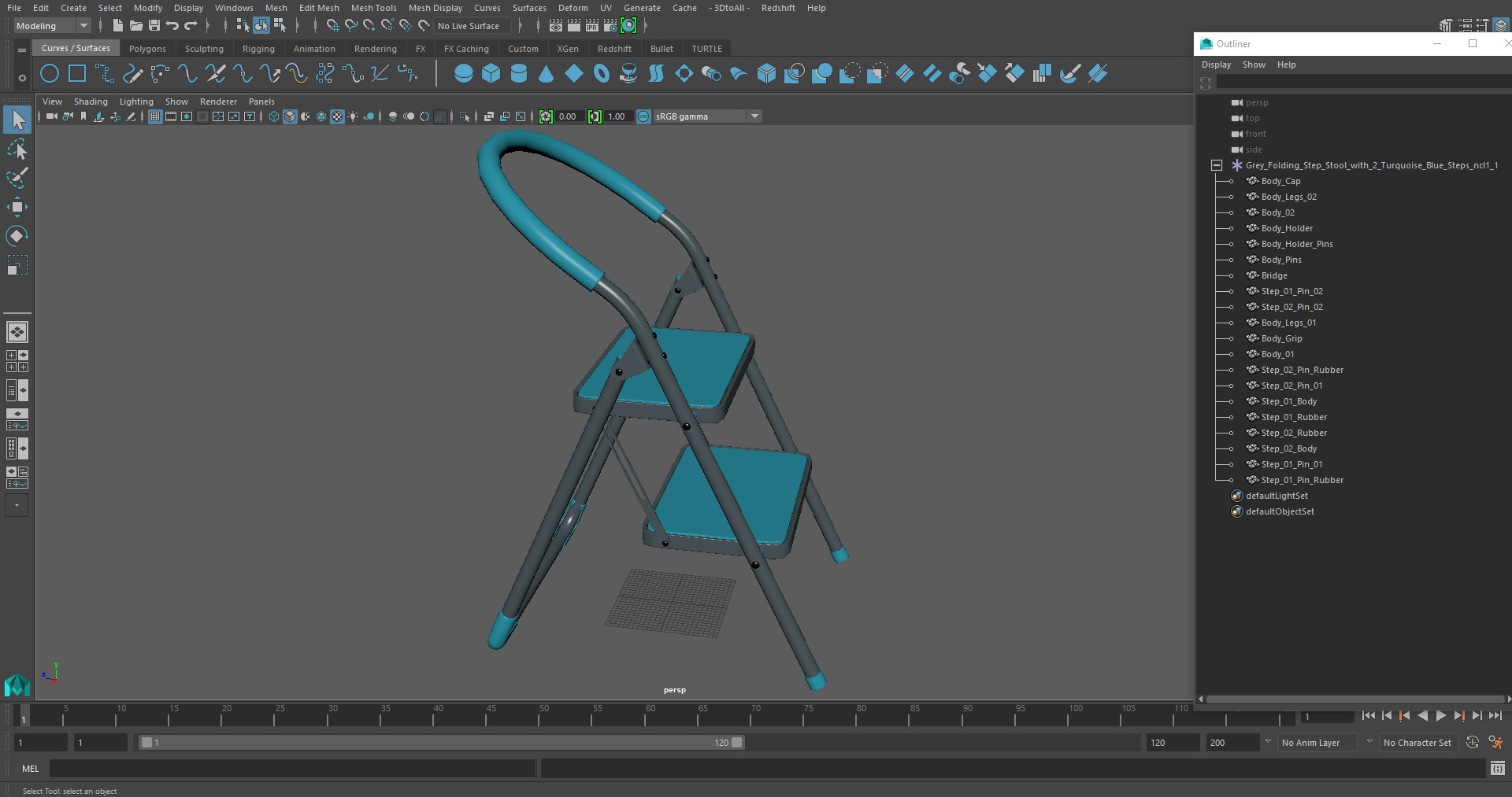 3D Grey Folding Step Stool with 2 Turquoise Blue Steps