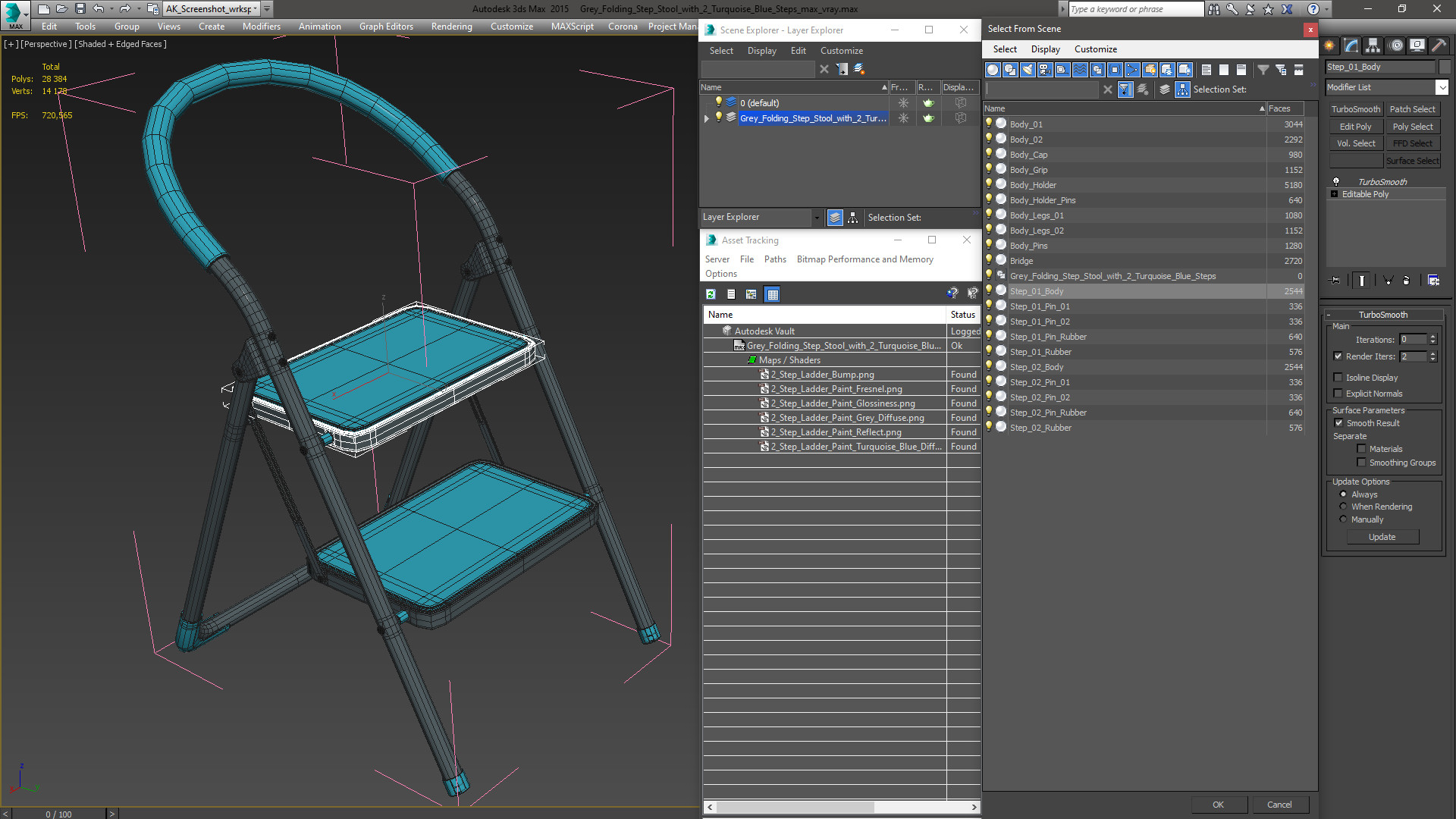 3D Grey Folding Step Stool with 2 Turquoise Blue Steps