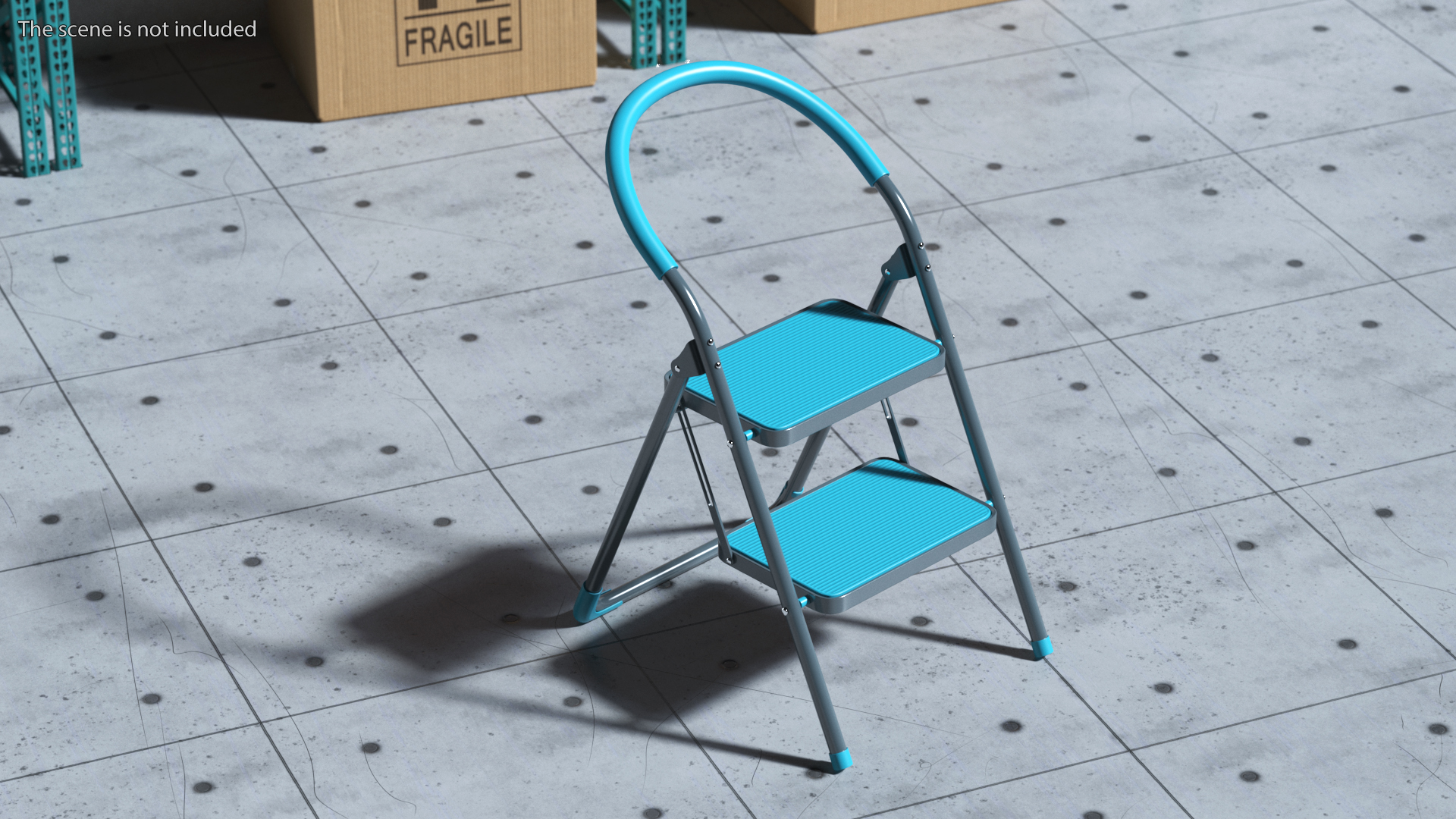 3D Grey Folding Step Stool with 2 Turquoise Blue Steps