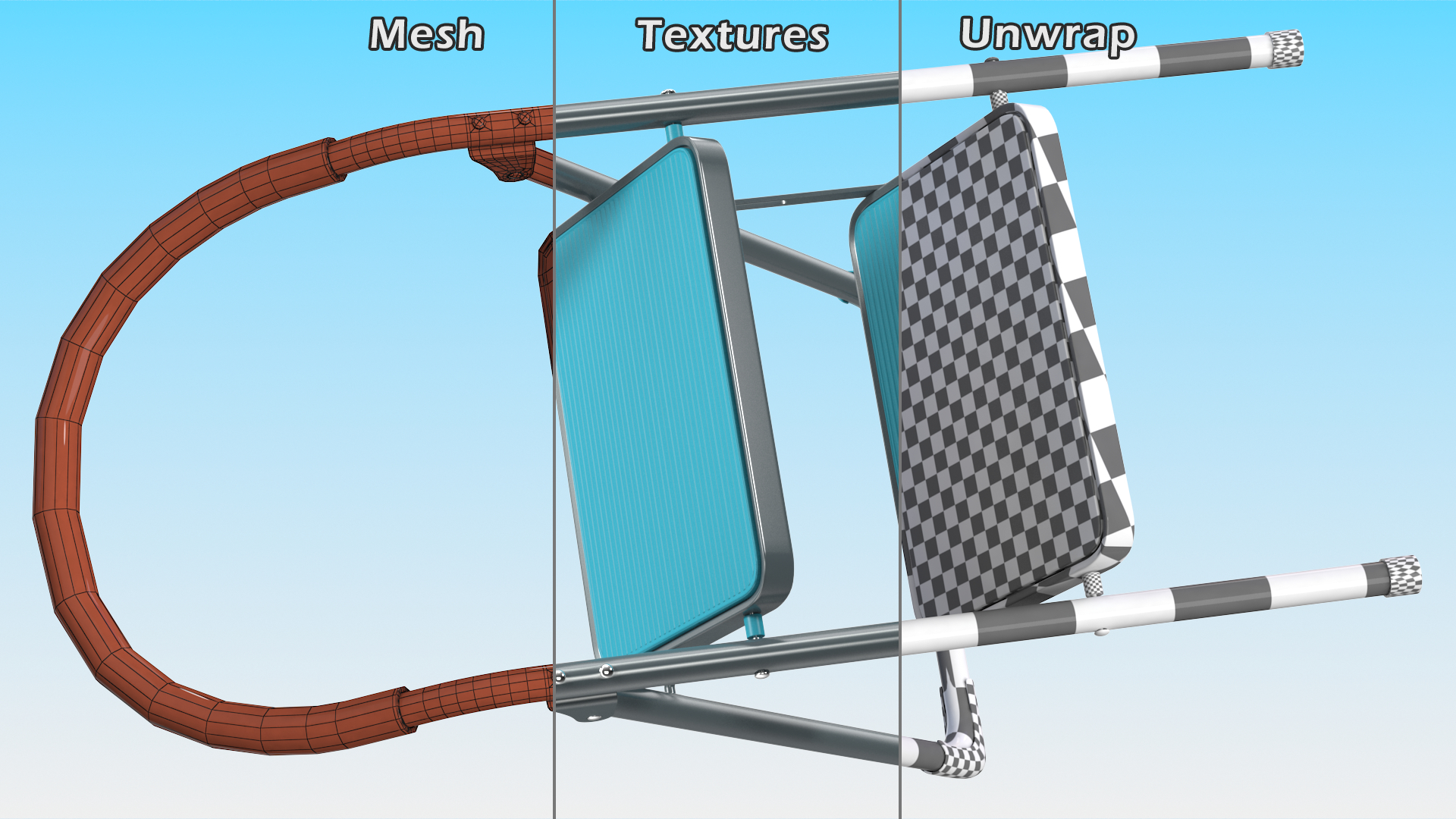 3D Grey Folding Step Stool with 2 Turquoise Blue Steps