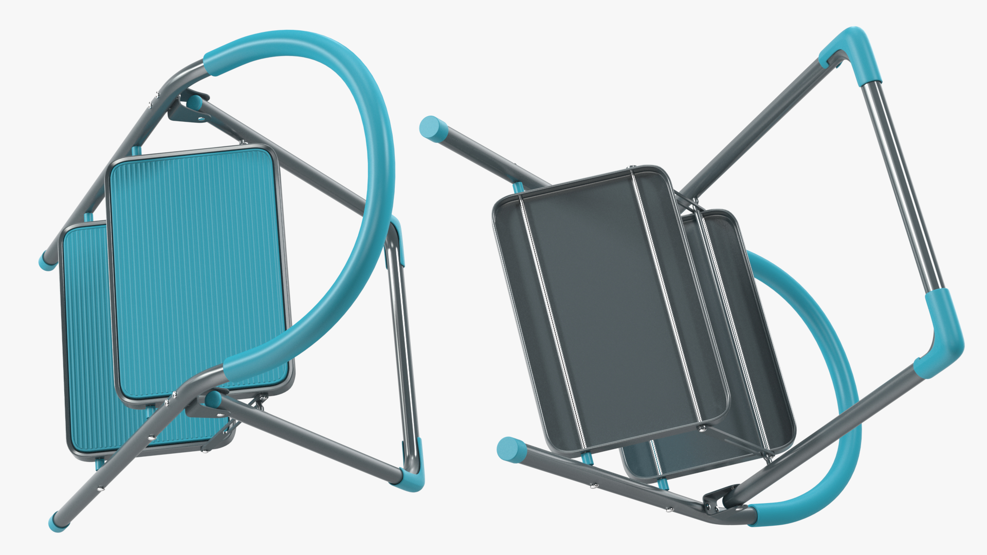 3D Grey Folding Step Stool with 2 Turquoise Blue Steps