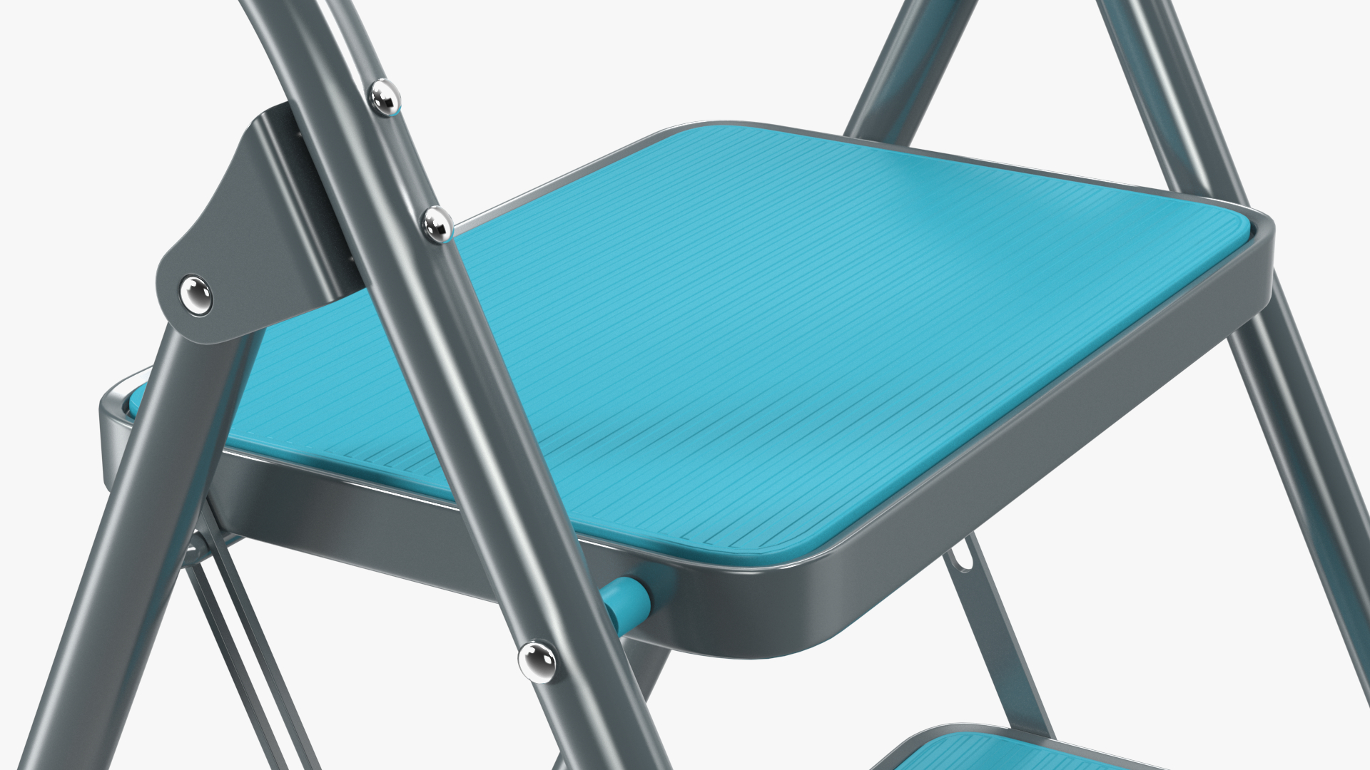 3D Grey Folding Step Stool with 2 Turquoise Blue Steps