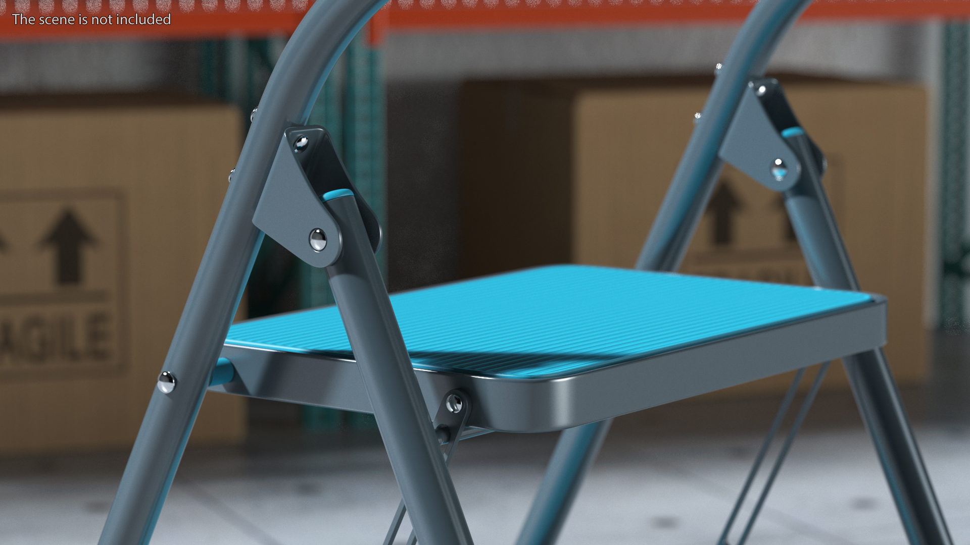3D Grey Folding Step Stool with 2 Turquoise Blue Steps