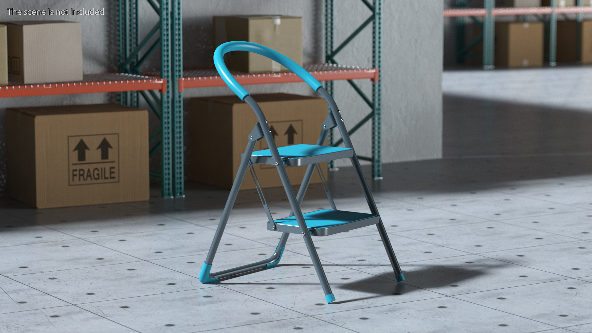 3D Grey Folding Step Stool with 2 Turquoise Blue Steps