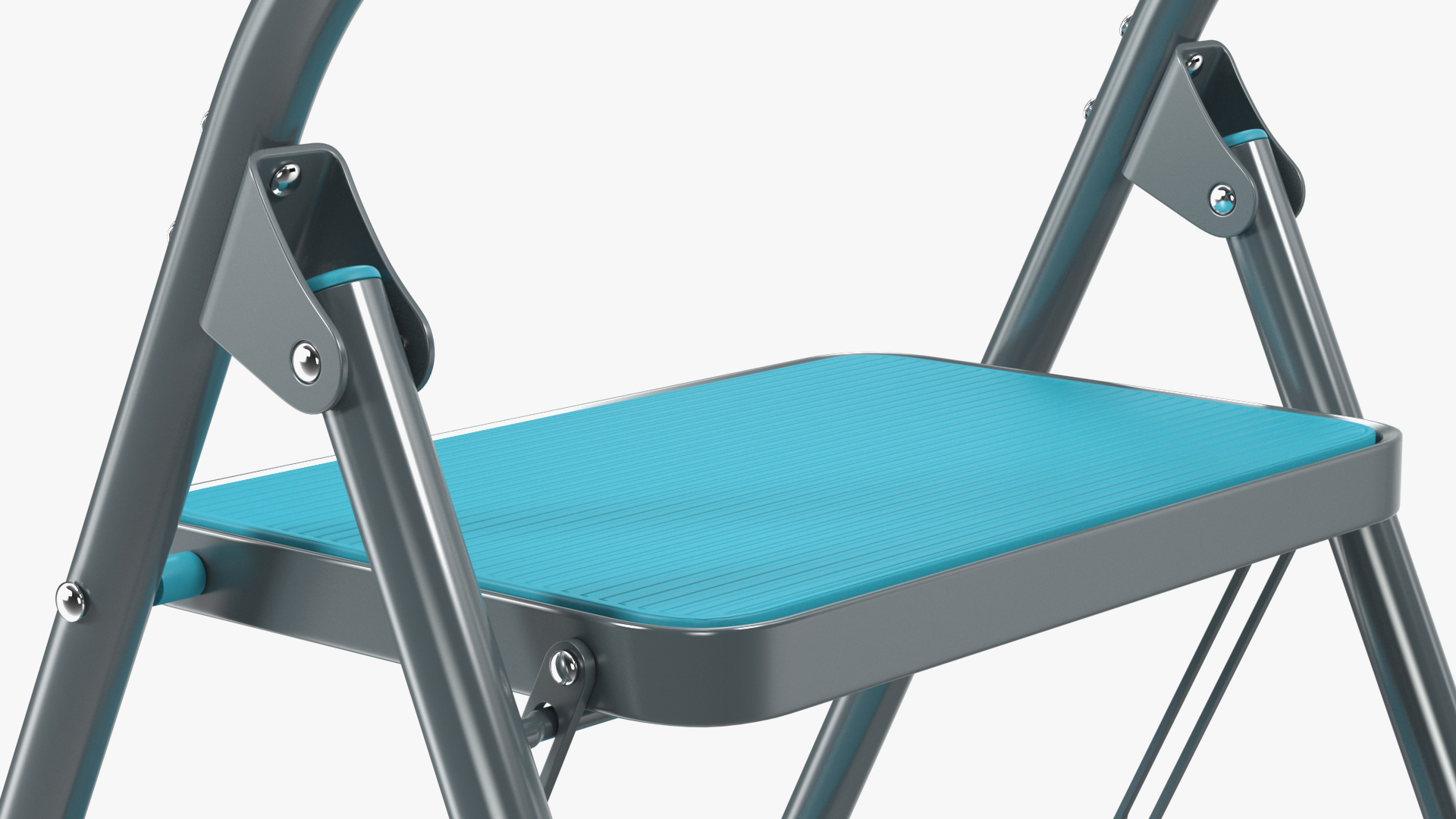 3D Grey Folding Step Stool with 2 Turquoise Blue Steps