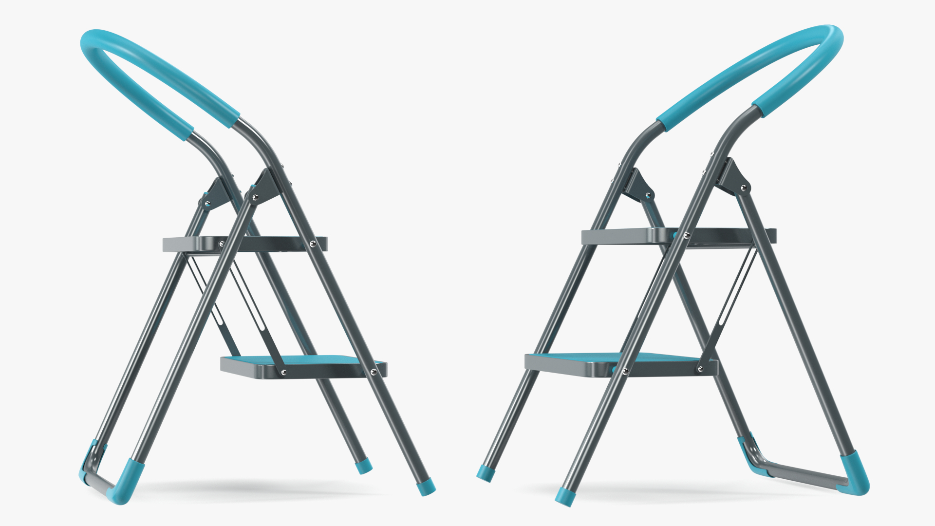 3D Grey Folding Step Stool with 2 Turquoise Blue Steps
