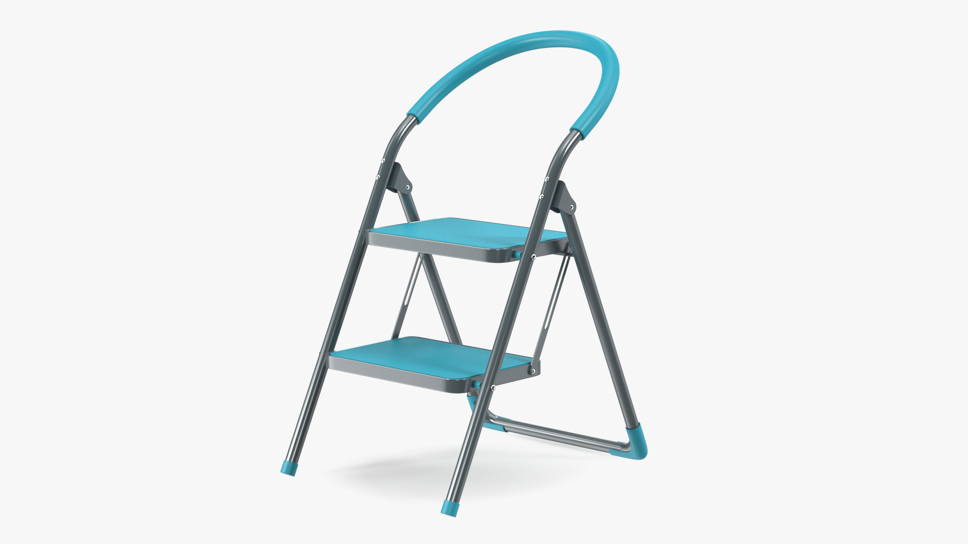3D Grey Folding Step Stool with 2 Turquoise Blue Steps