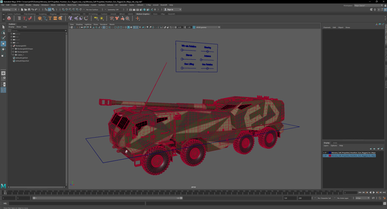 3D model Morana Self-Propelled Howitzer Gun Rigged for Maya