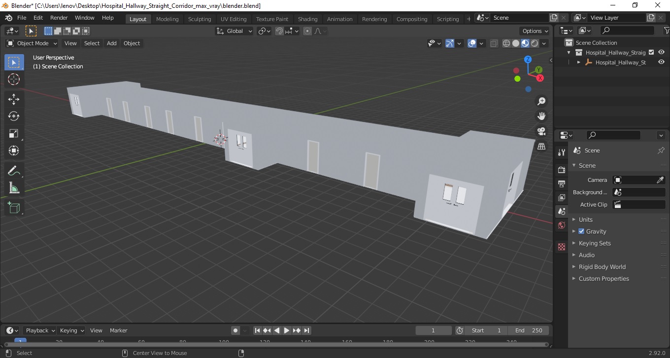 Hospital Hallway Straight Corridor 3D model