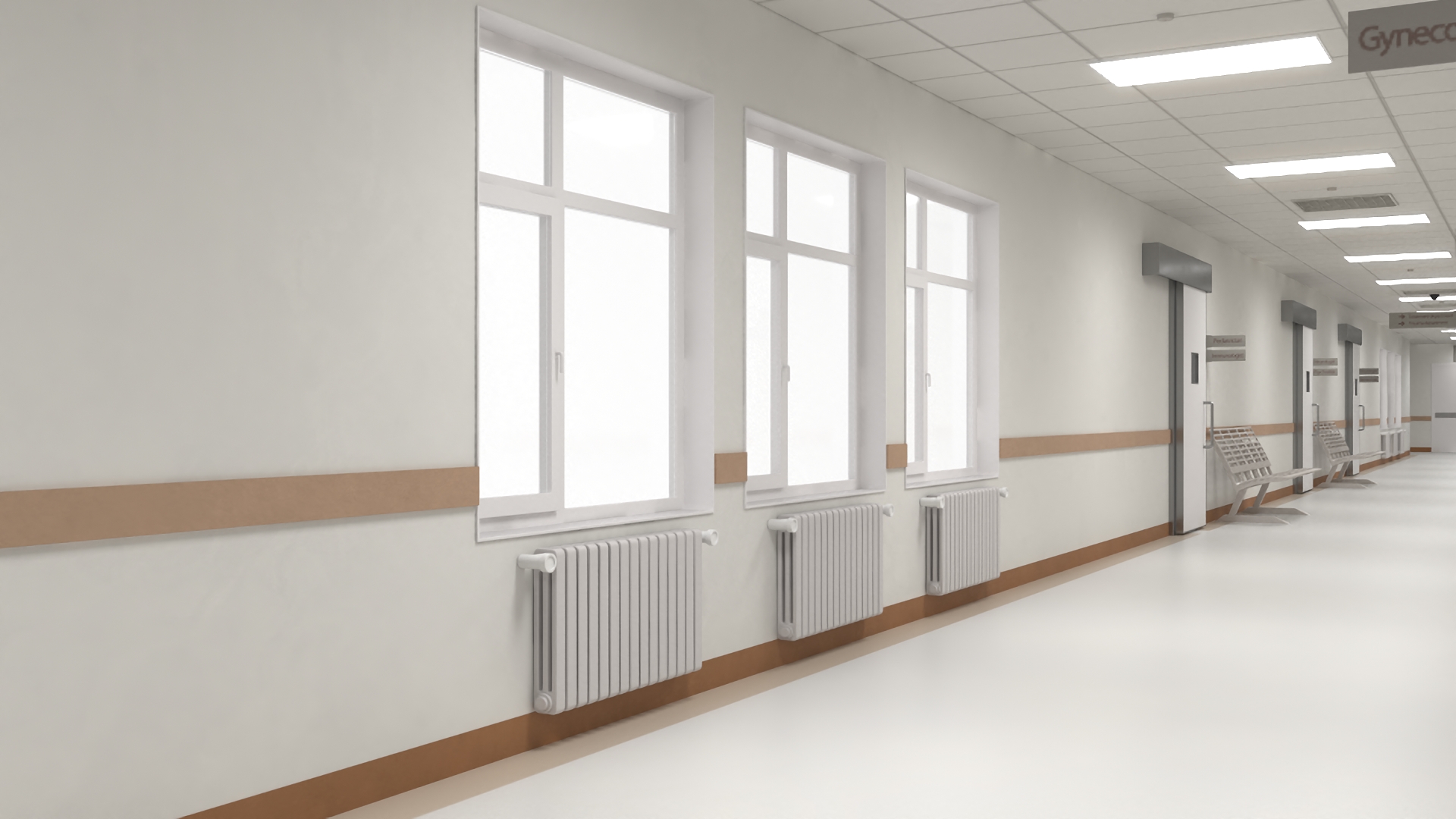 Hospital Hallway Straight Corridor 3D model