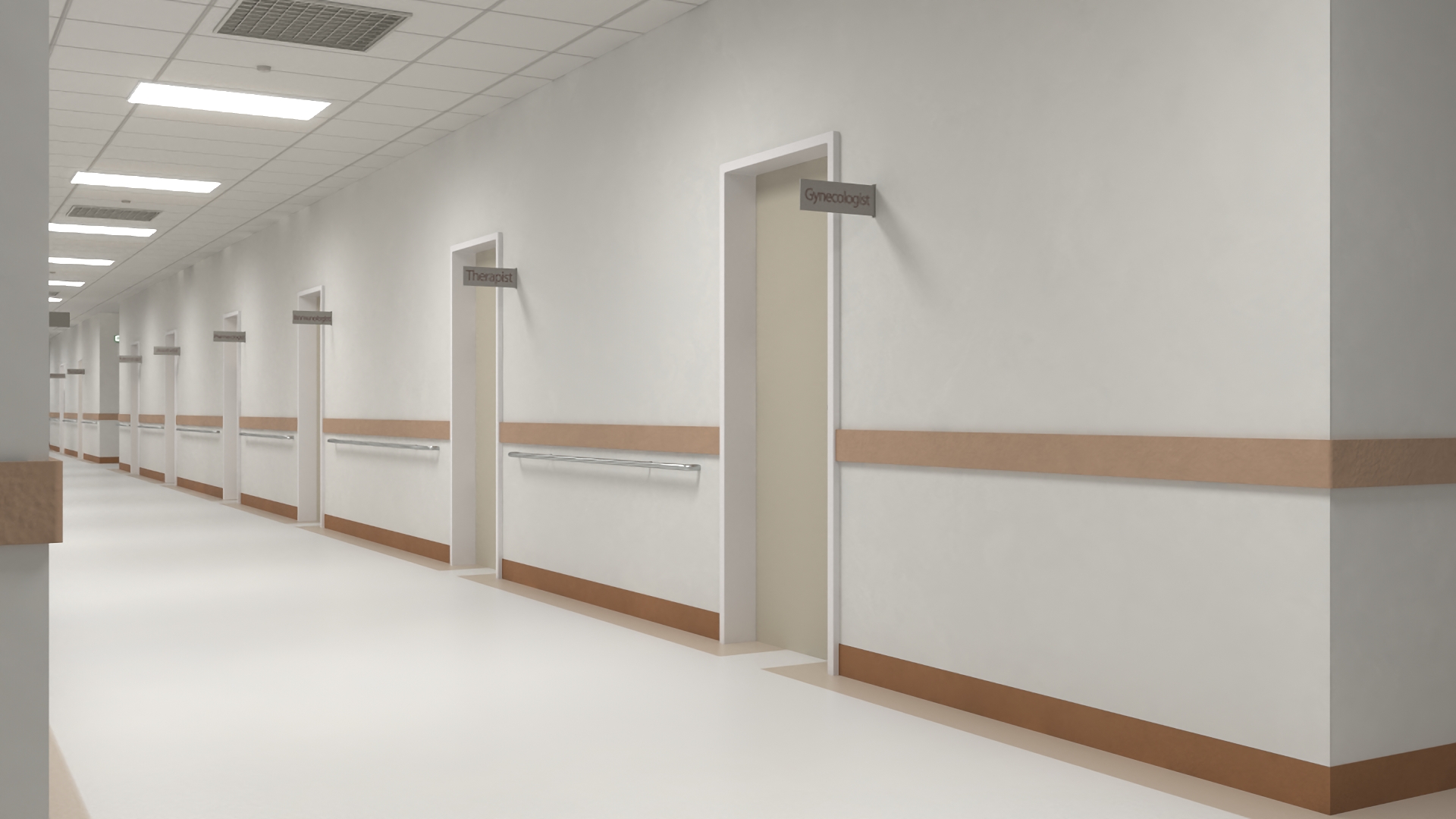 Hospital Hallway Straight Corridor 3D model