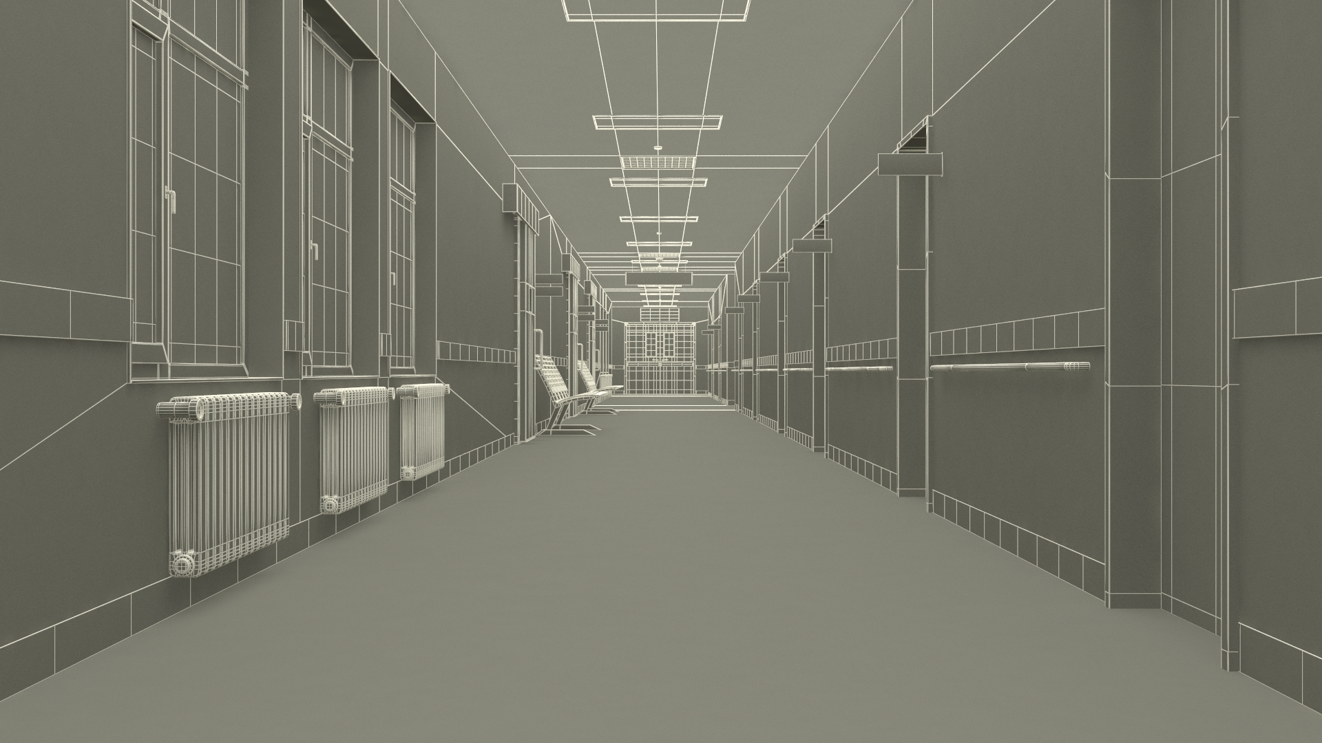 Hospital Hallway Straight Corridor 3D model
