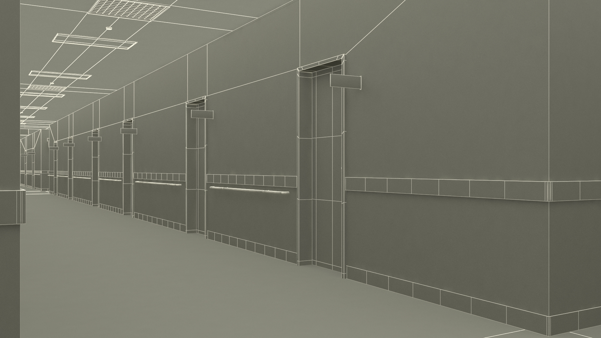 Hospital Hallway Straight Corridor 3D model
