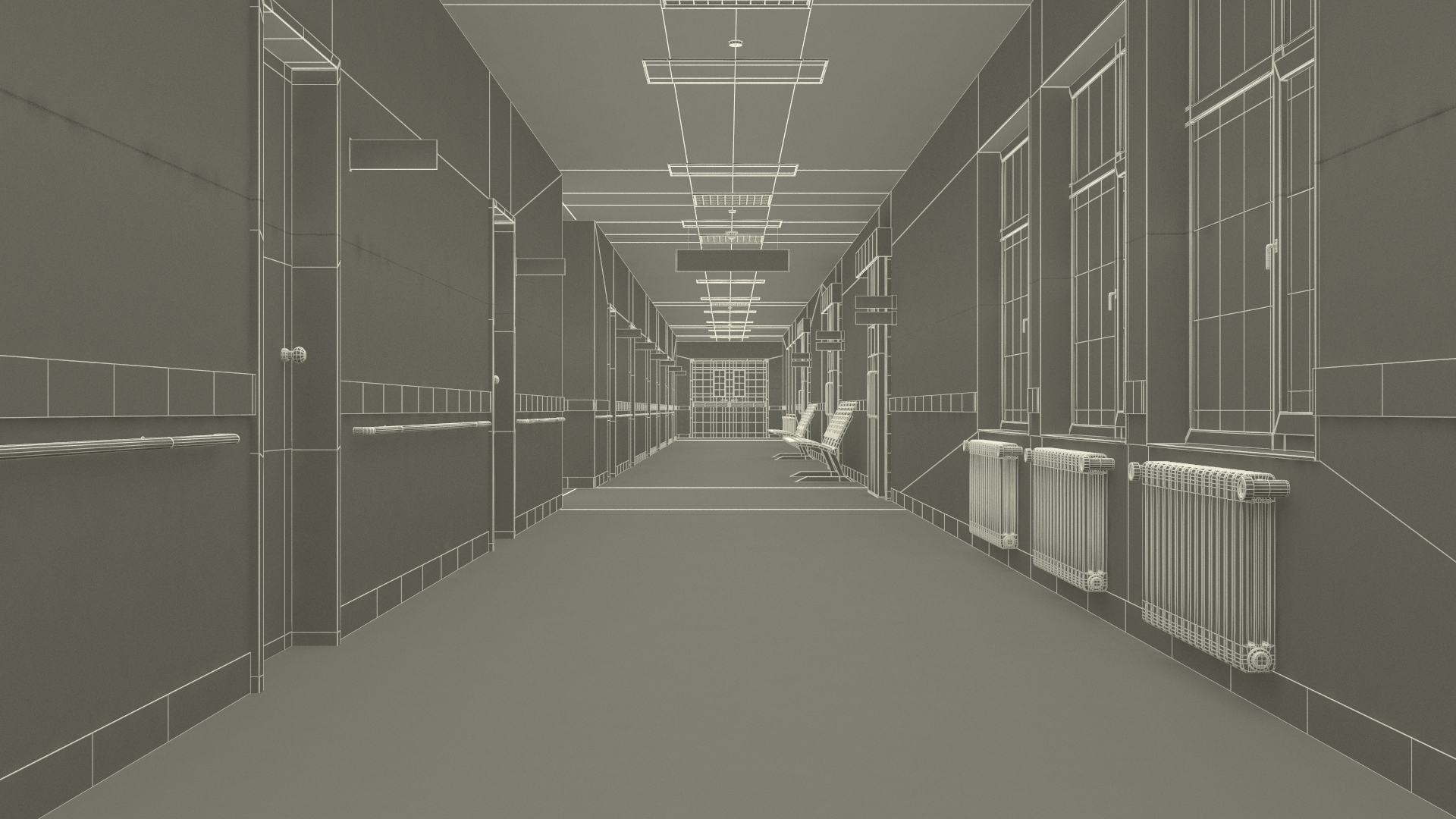 Hospital Hallway Straight Corridor 3D model