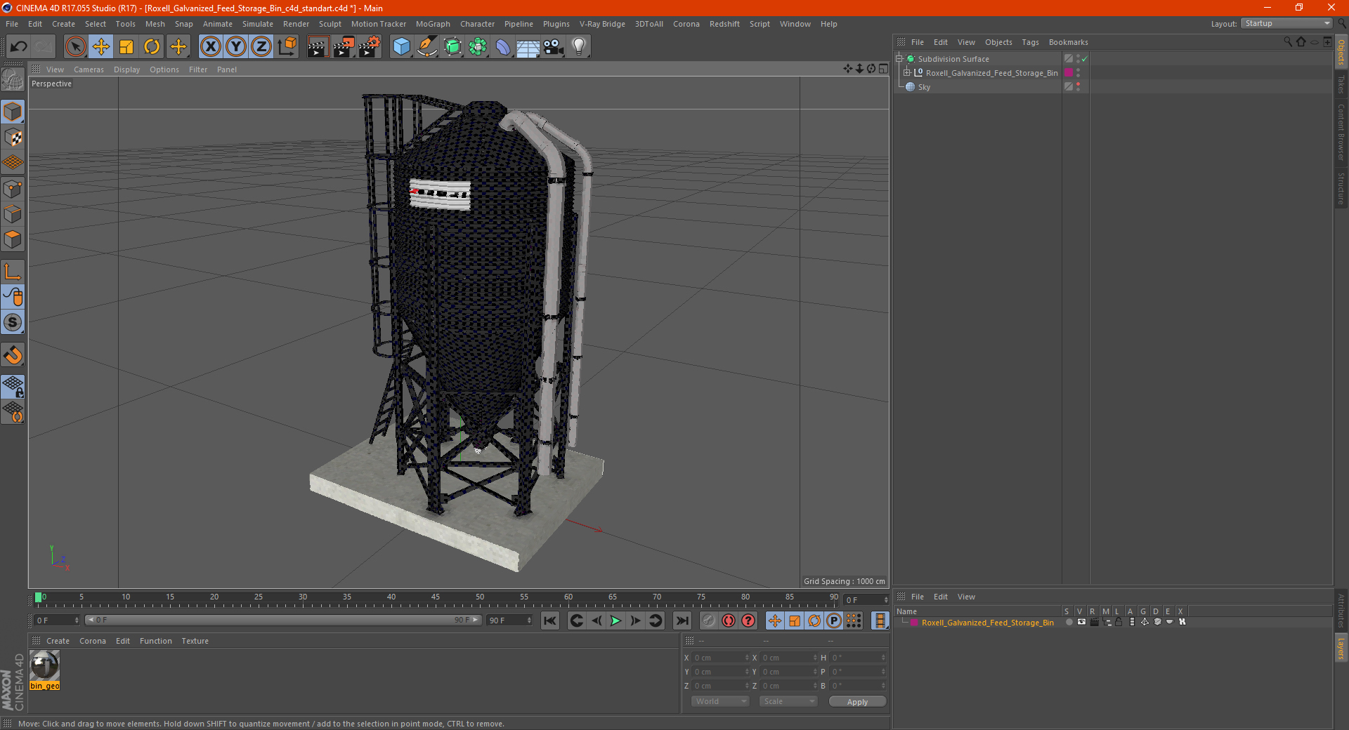 Roxell Galvanized Feed Storage Bin 3D model