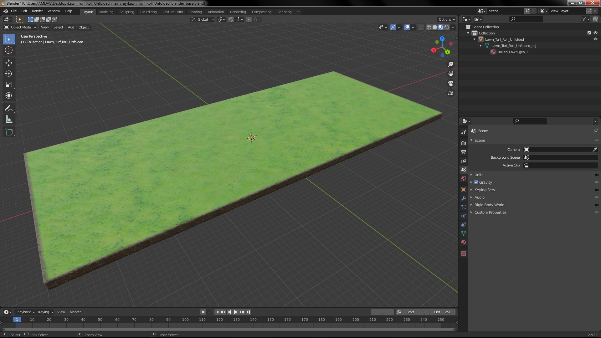 3D Lawn Turf Roll Unfolded model
