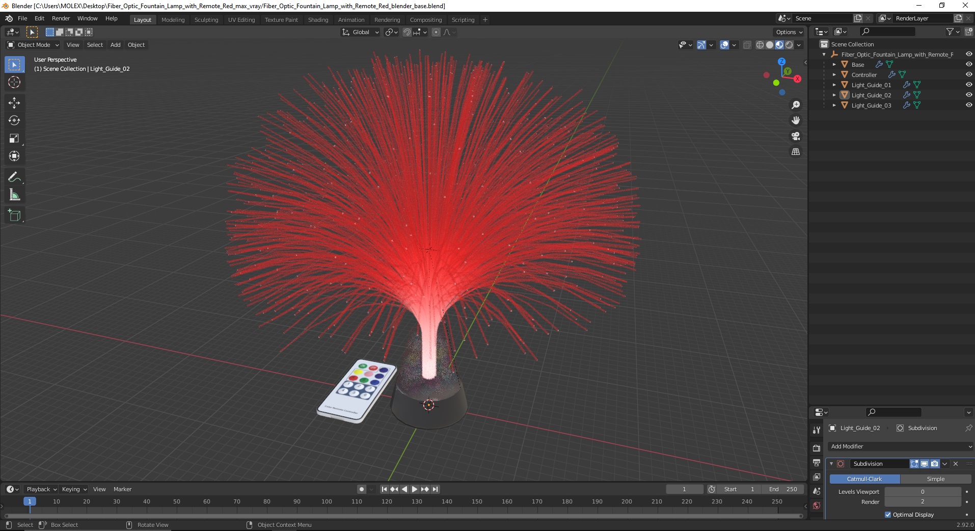 3D Fiber Optic Fountain Lamp with Remote Red