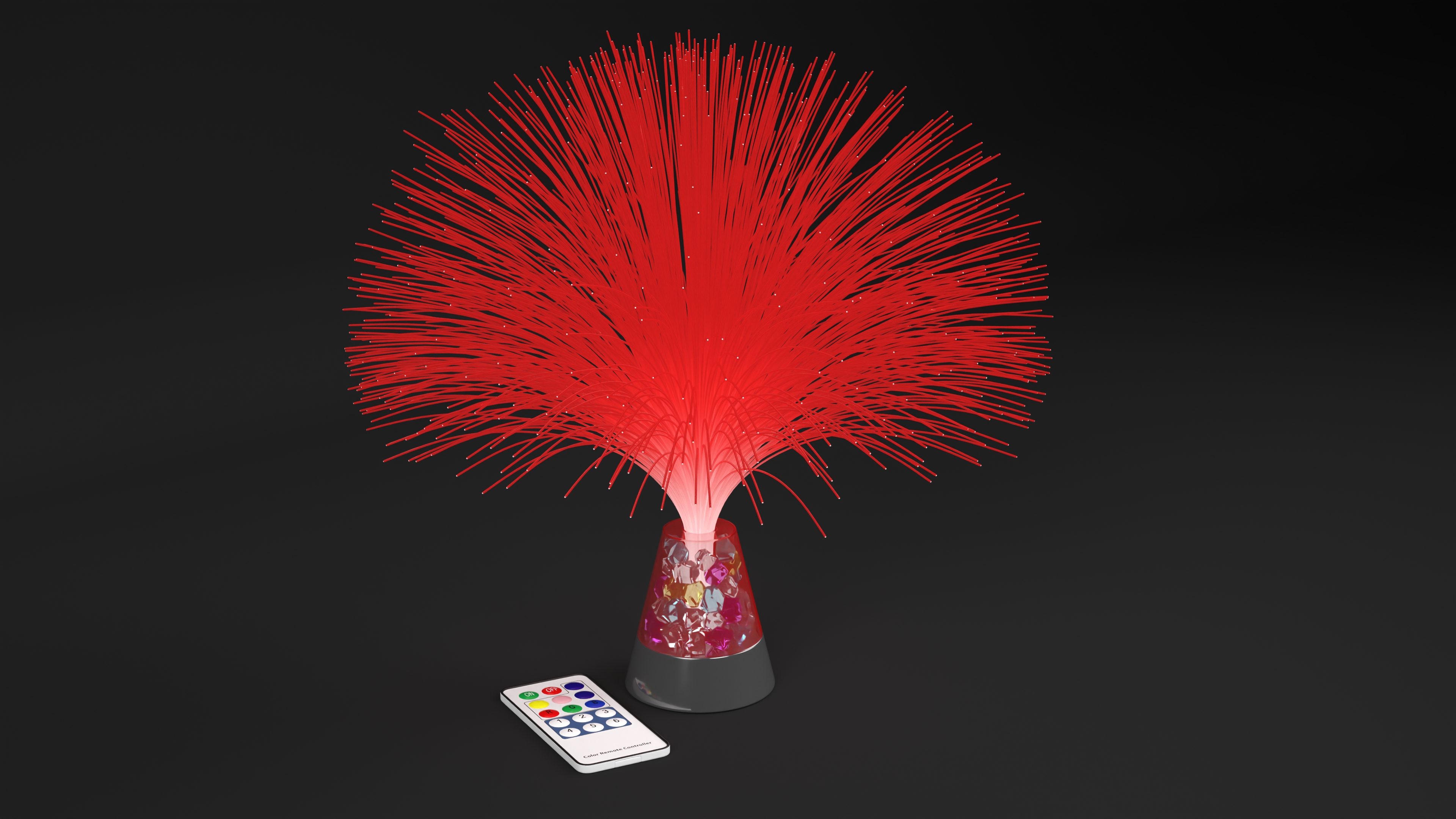 3D Fiber Optic Fountain Lamp with Remote Red