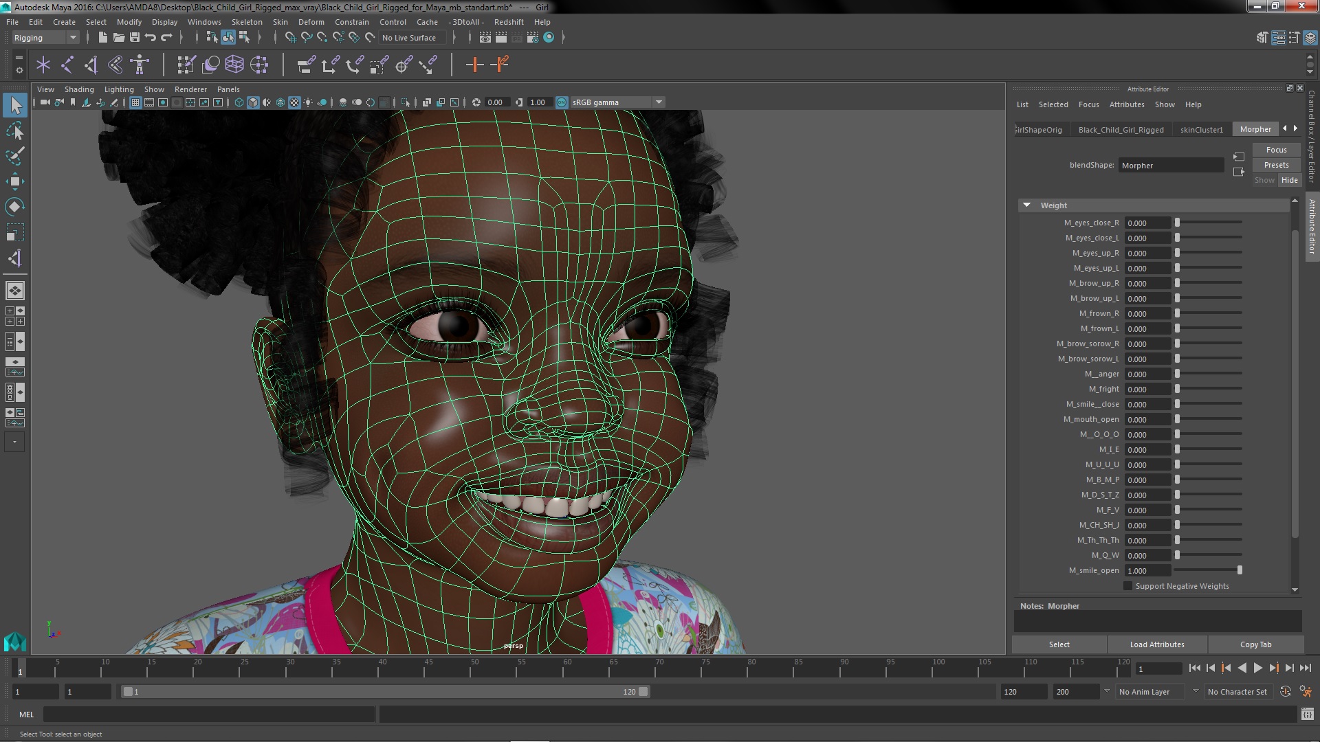 Black Child Girl Rigged for Maya 3D