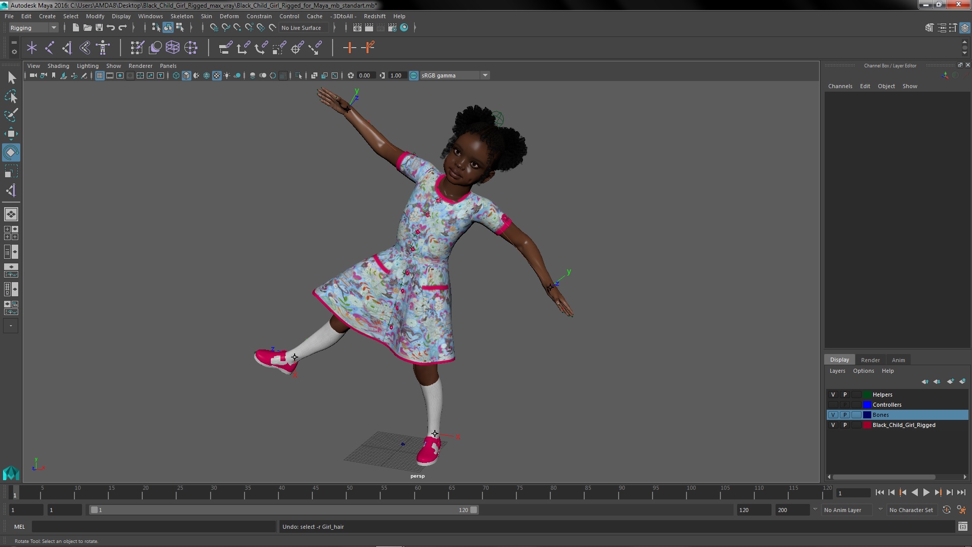 Black Child Girl Rigged for Maya 3D