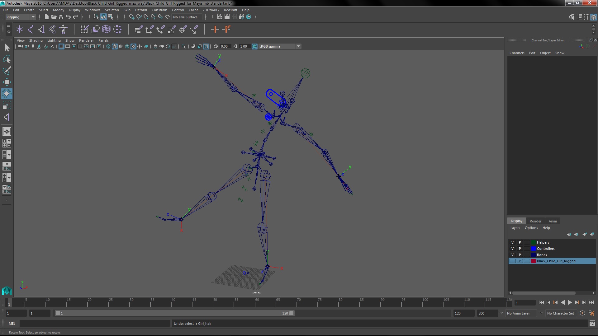 Black Child Girl Rigged for Maya 3D