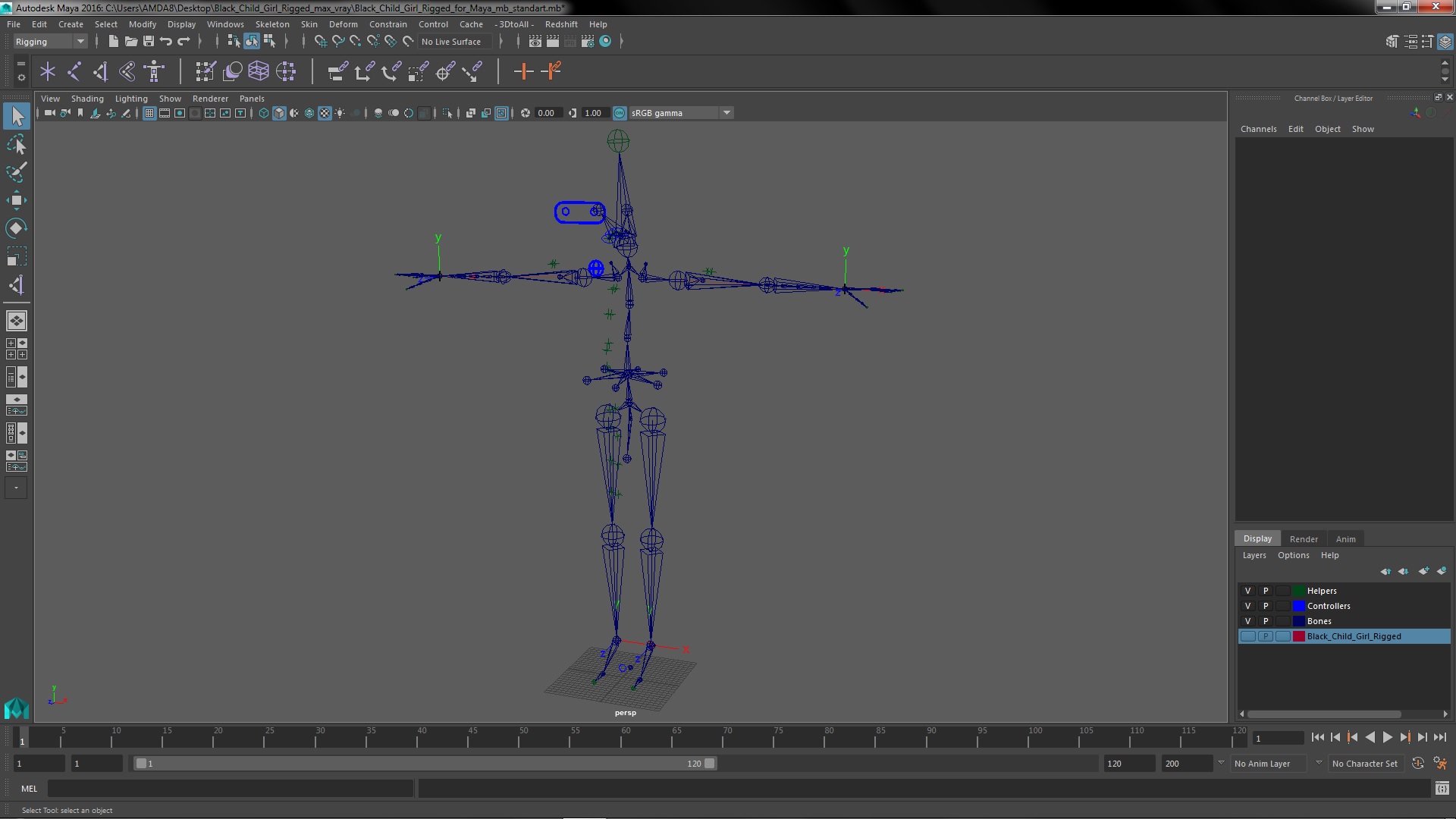 Black Child Girl Rigged for Maya 3D