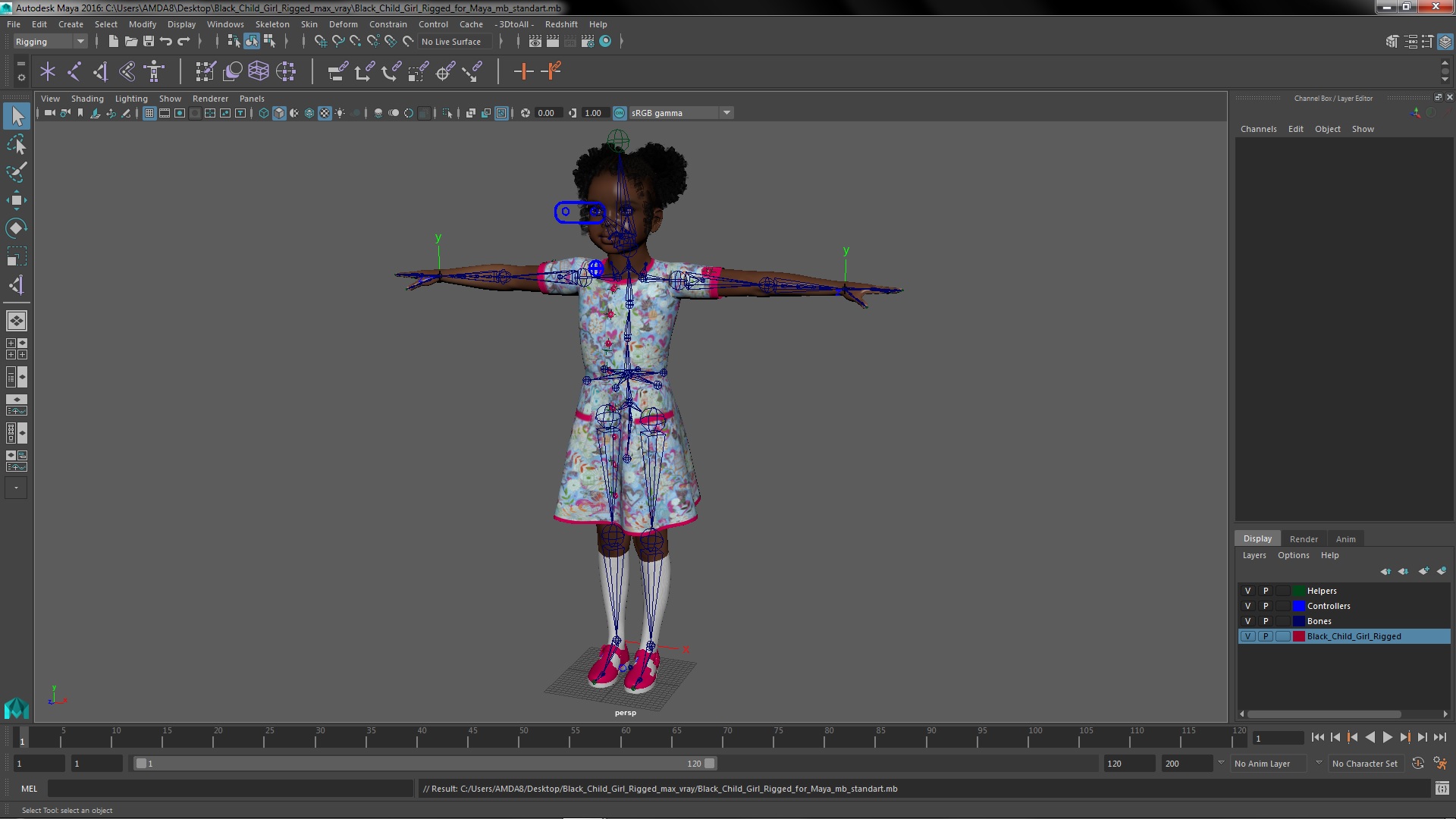 Black Child Girl Rigged for Maya 3D
