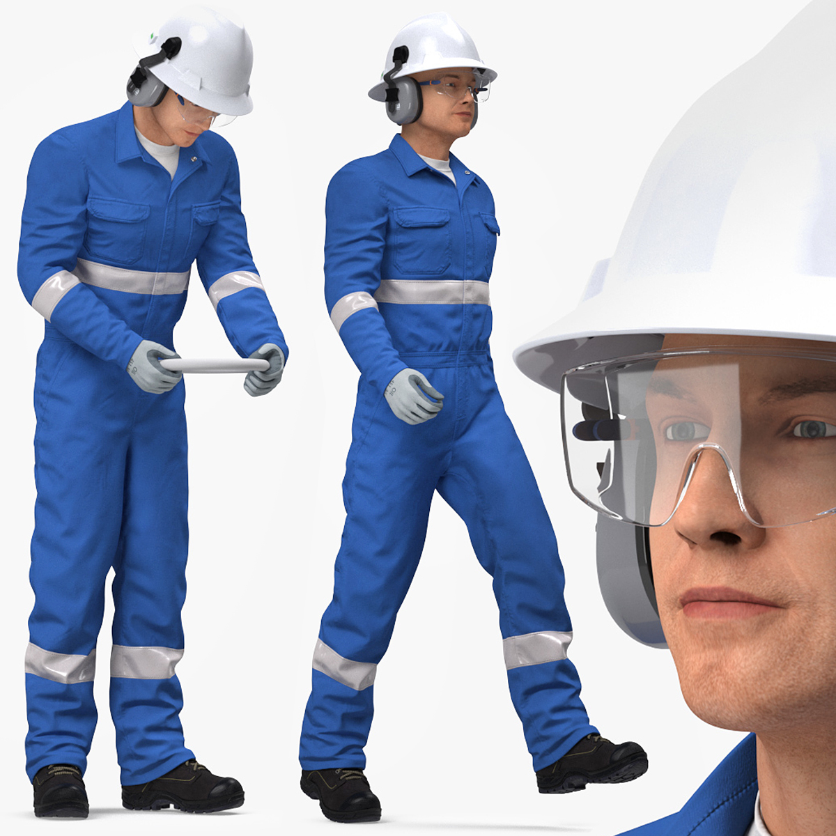 Oil Gas Worker Fully Equipped Rigged Model