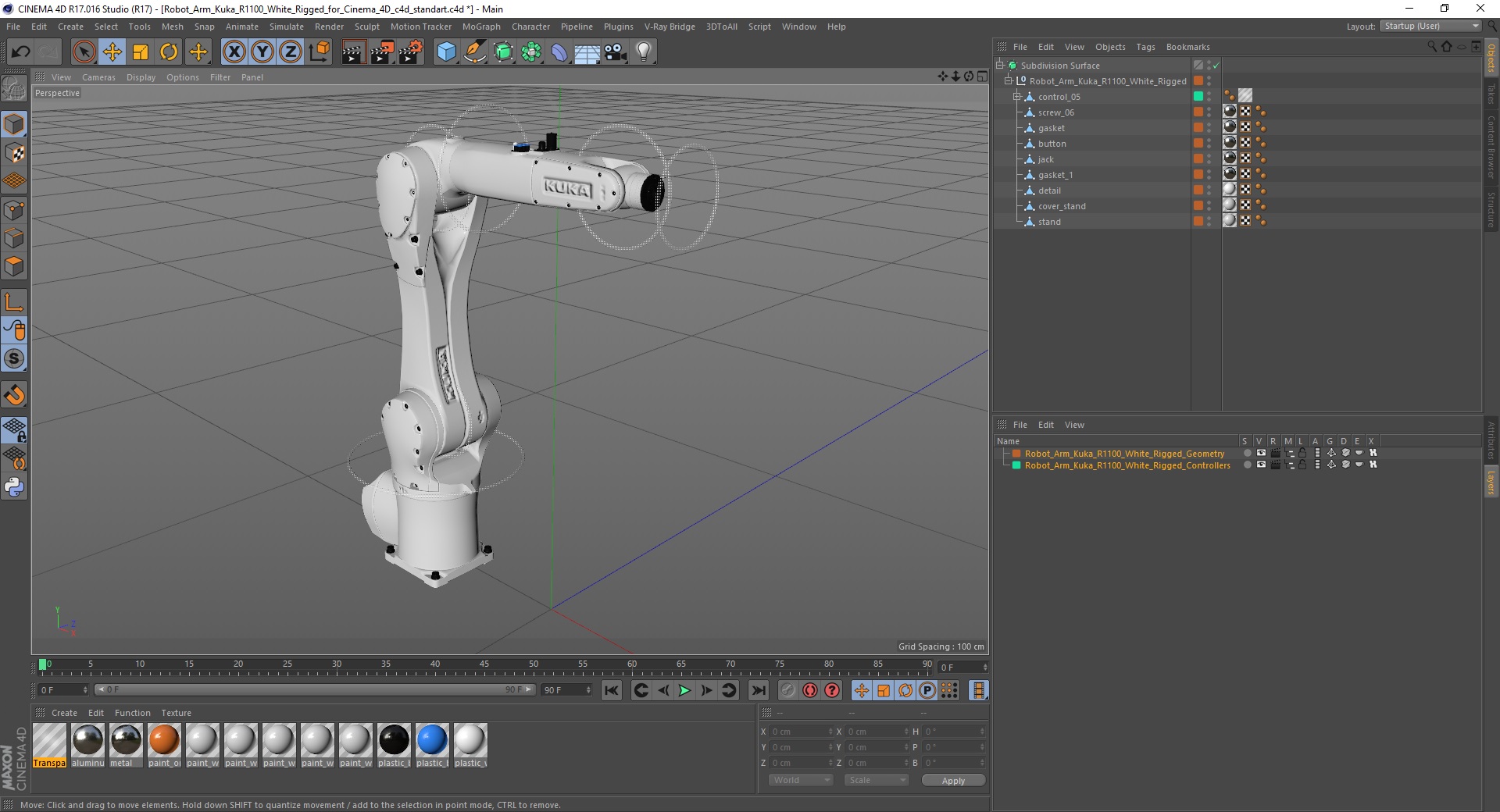 Robot Arm Kuka R1100 White Rigged for Cinema 4D 3D