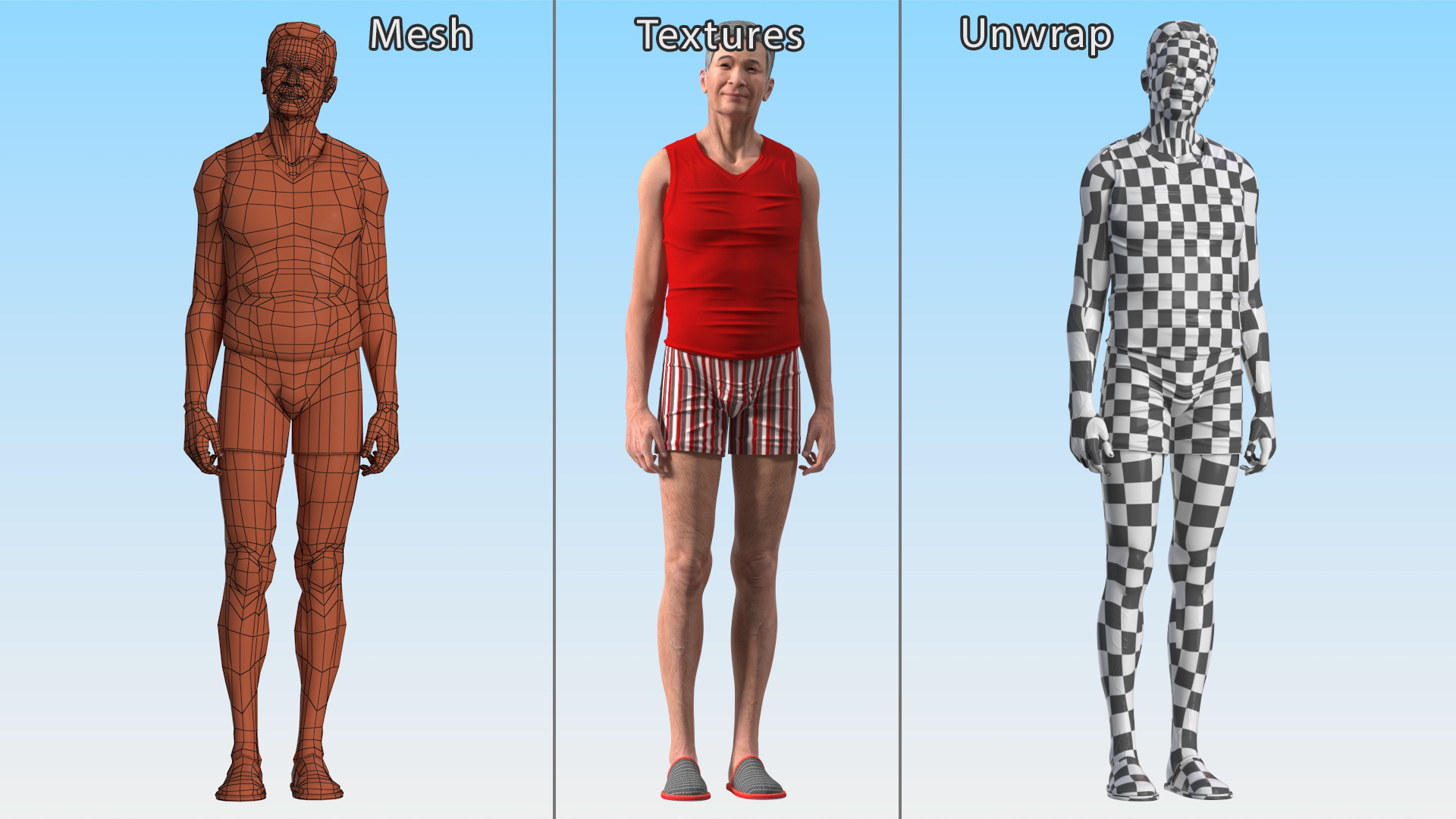 Korean Elderly Man Wearing Underclothes 3D model