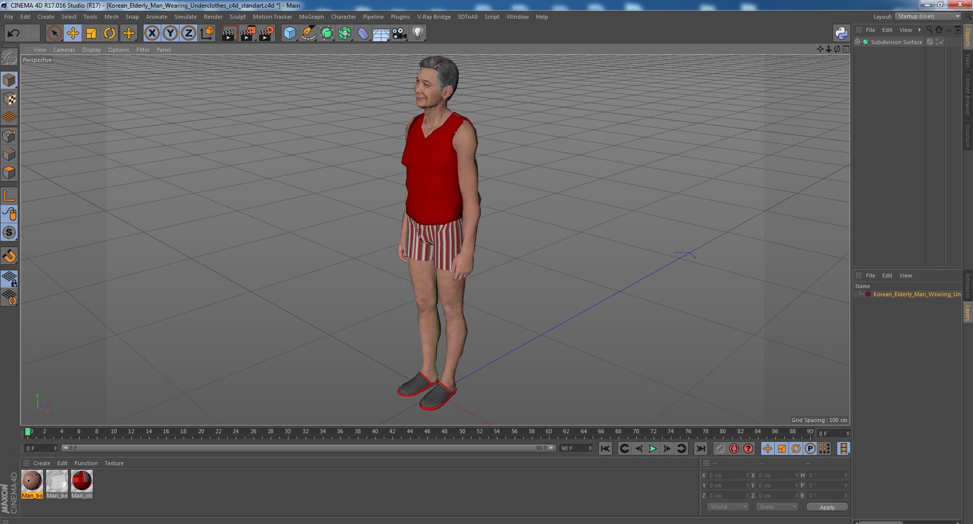 Korean Elderly Man Wearing Underclothes 3D model