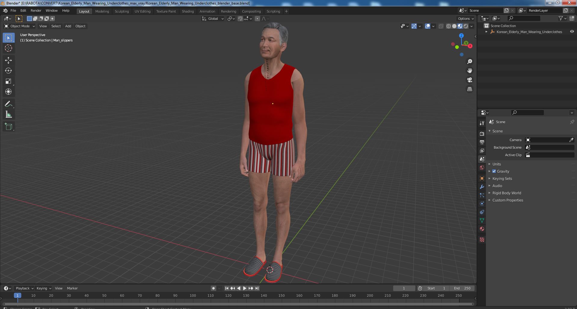 Korean Elderly Man Wearing Underclothes 3D model