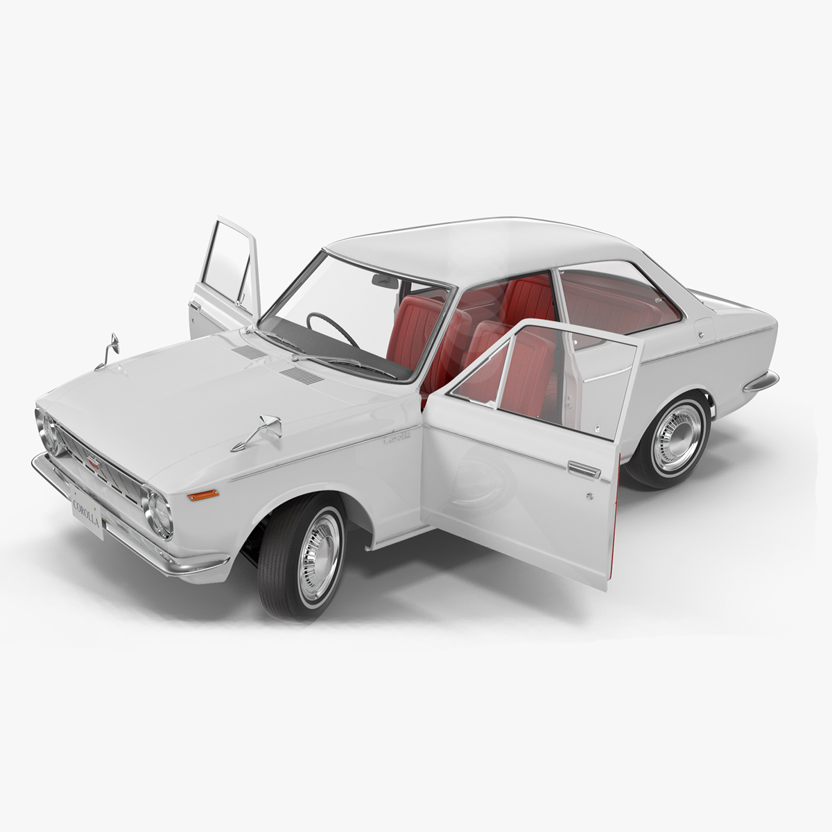 3D 1st Gen Toyota Corolla E10 1966 White Rigged for Maya model