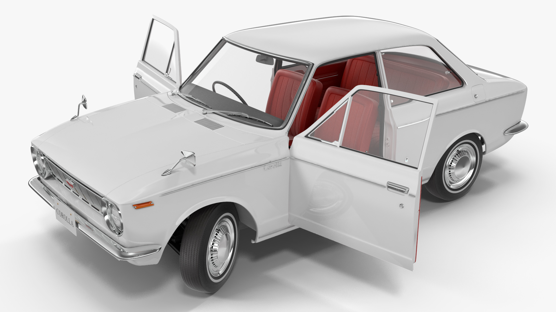 3D 1st Gen Toyota Corolla E10 1966 White Rigged for Maya model
