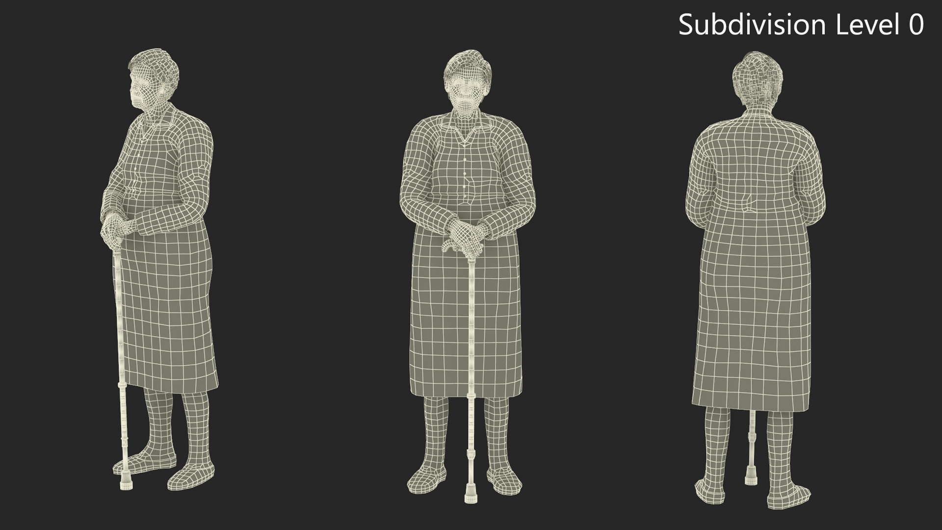 3D Older Woman Standing with Walking Cane model