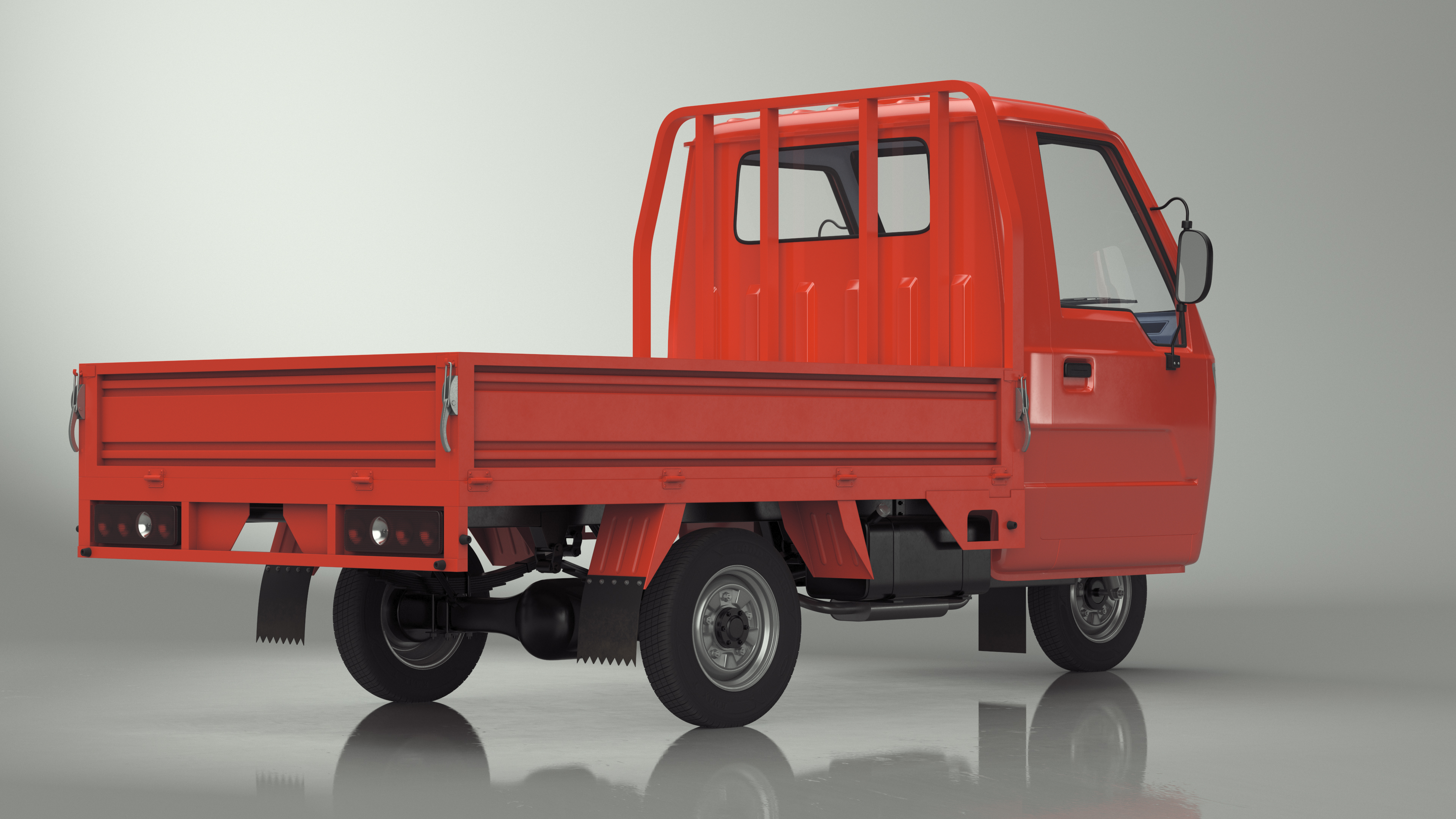 Asian Delivery Trike with Open Body Red 3D model