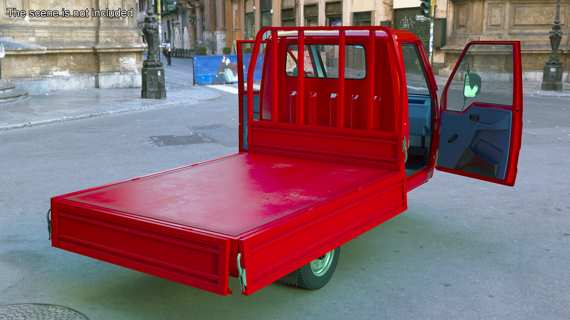 Asian Delivery Trike with Open Body Red 3D model