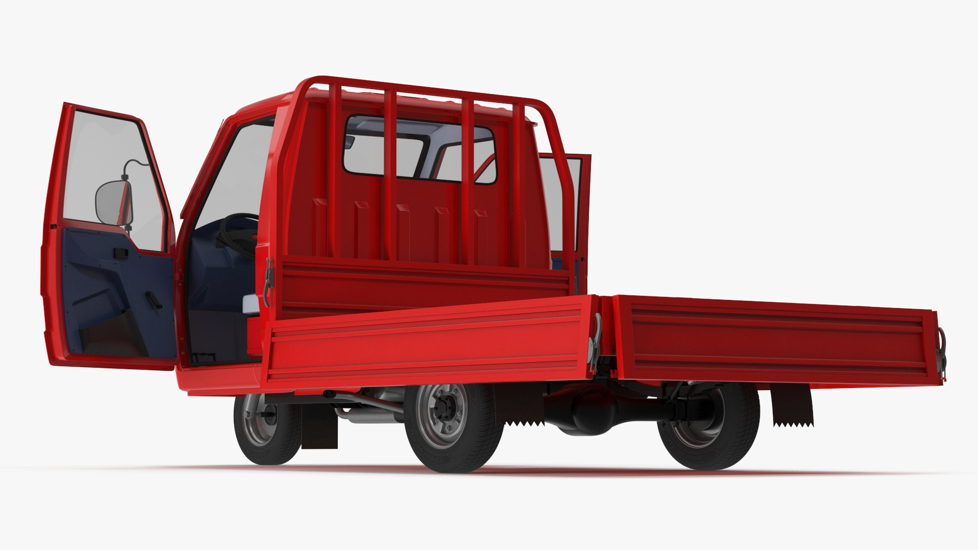 Asian Delivery Trike with Open Body Red 3D model