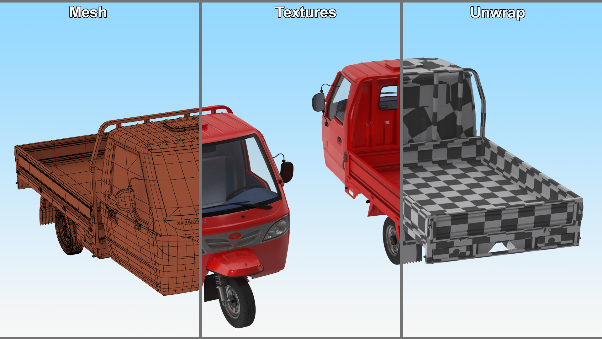 Asian Delivery Trike with Open Body Red 3D model