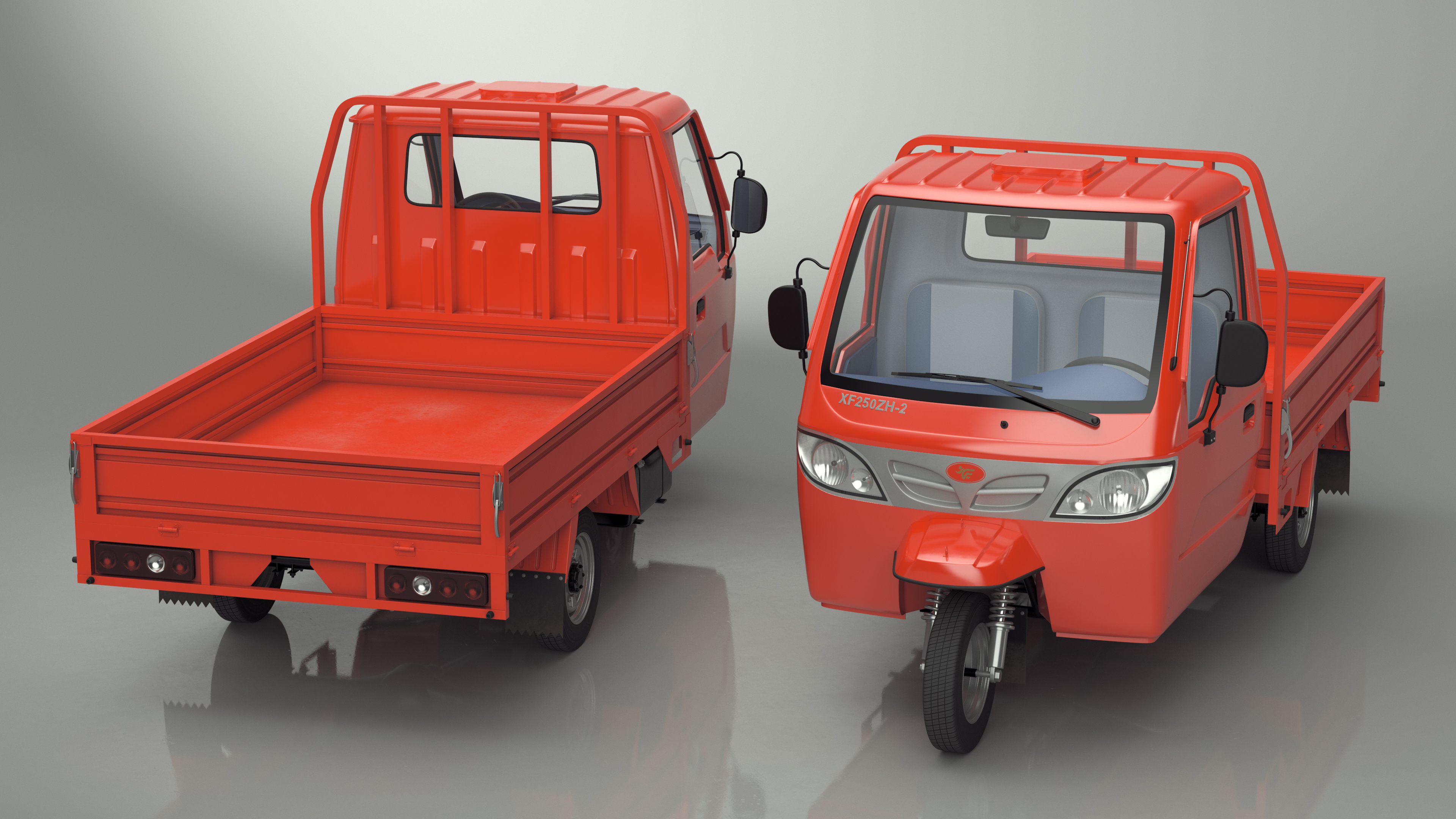 Asian Delivery Trike with Open Body Red 3D model