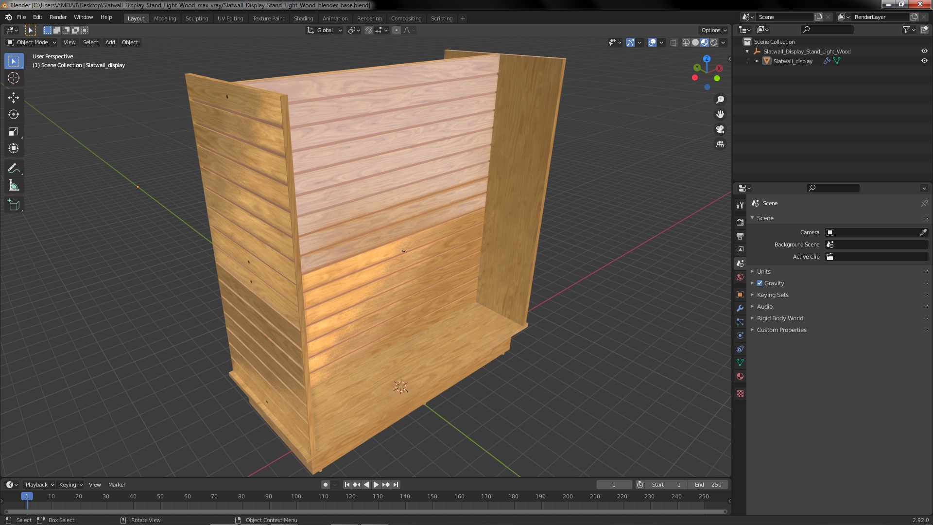 3D Slatwall Display Stand Light Wood model