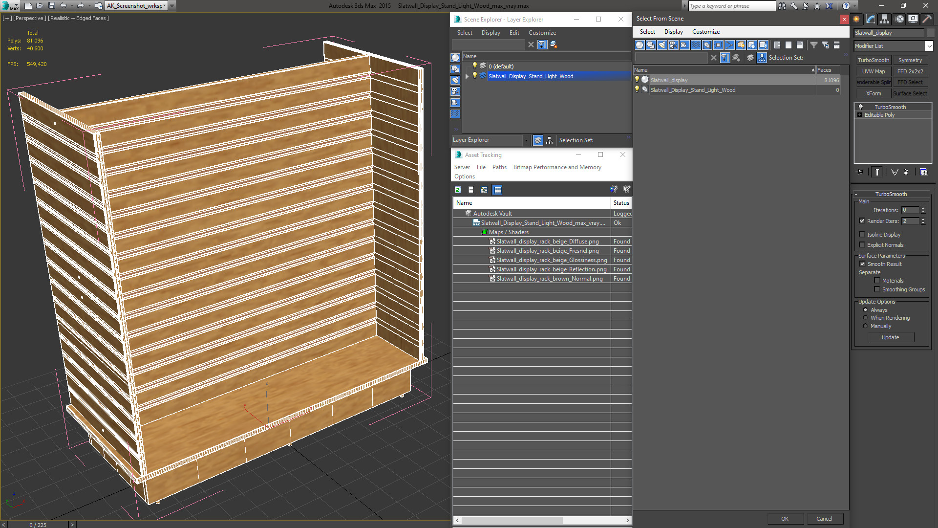 3D Slatwall Display Stand Light Wood model