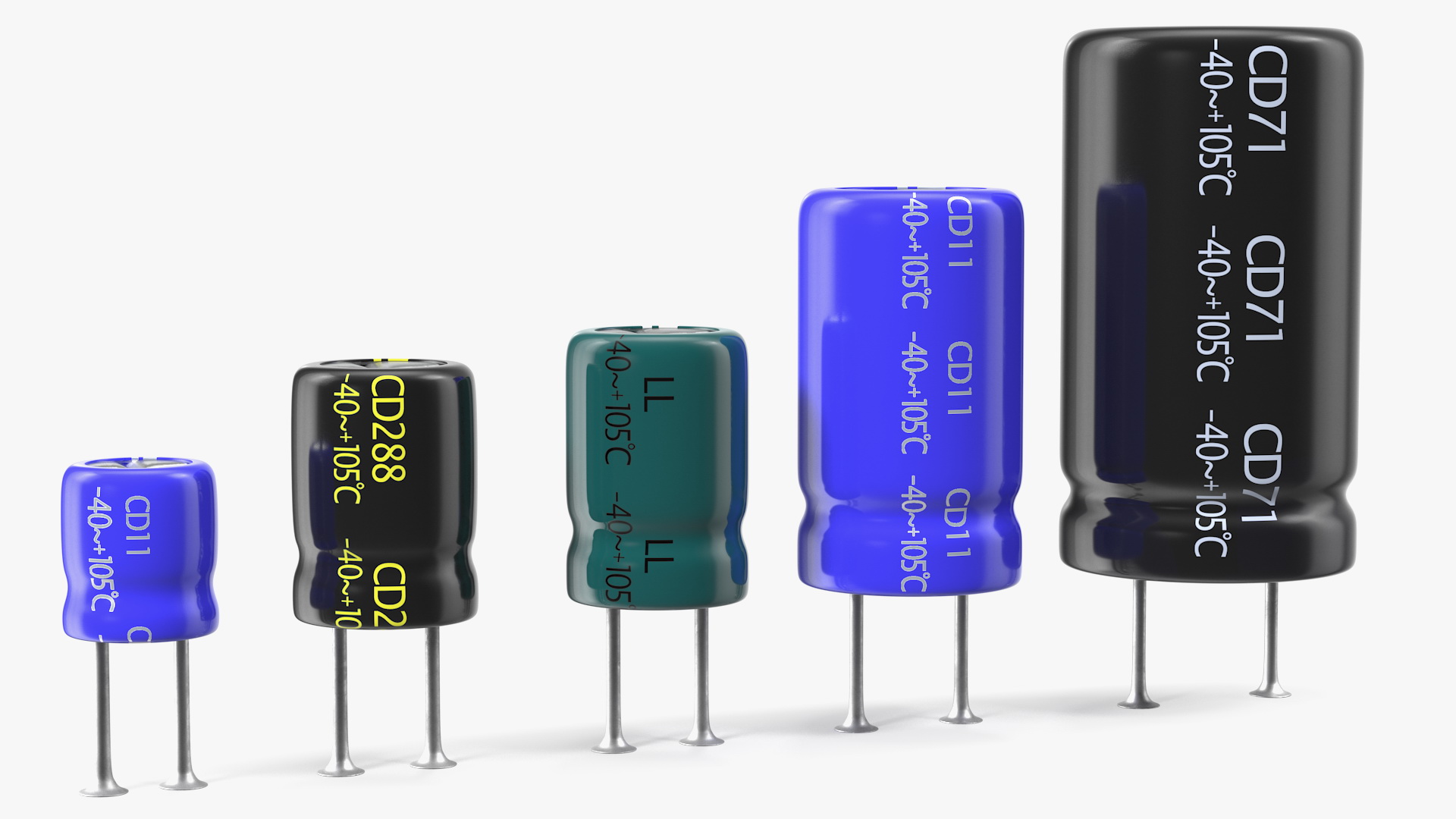 3D model Electrolytic Capacitor Soldered Set