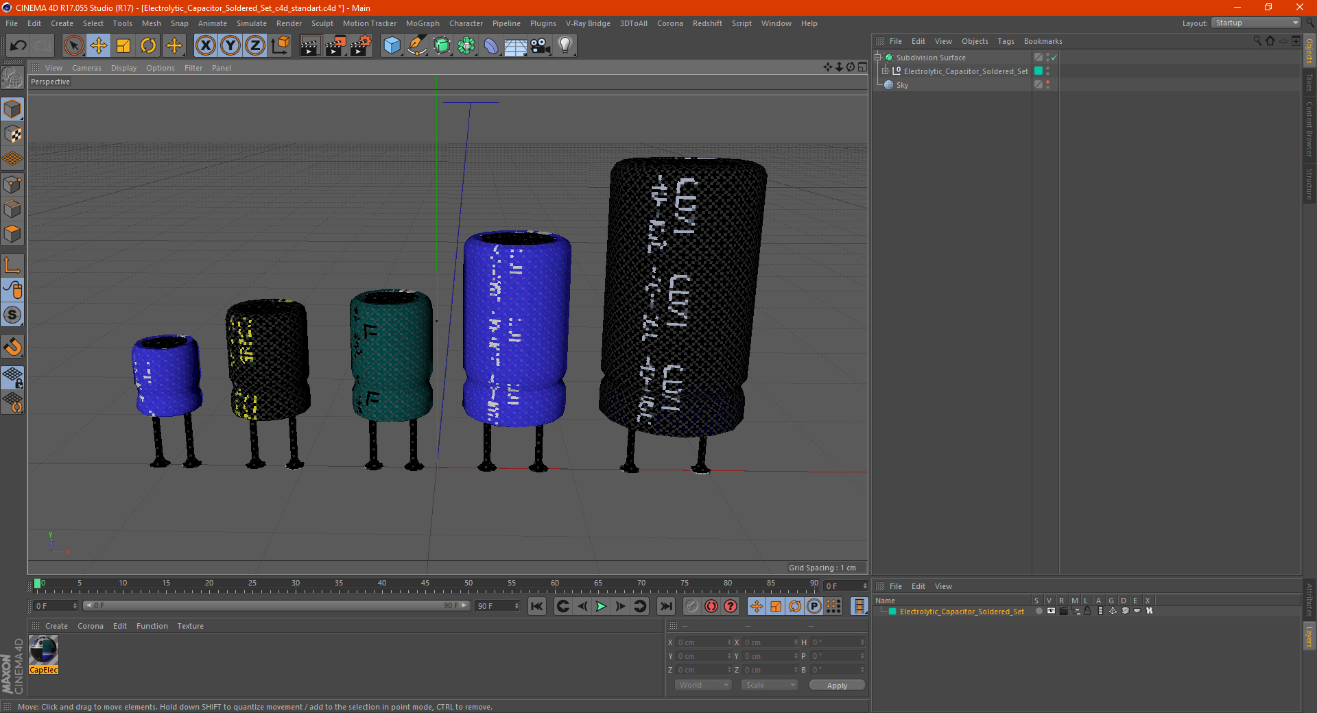 3D model Electrolytic Capacitor Soldered Set