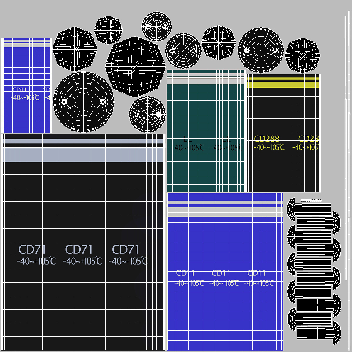 3D model Electrolytic Capacitor Soldered Set