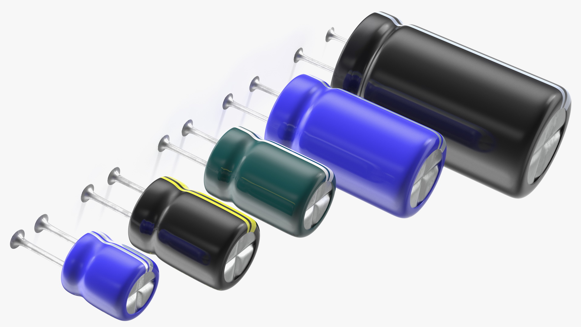 3D model Electrolytic Capacitor Soldered Set