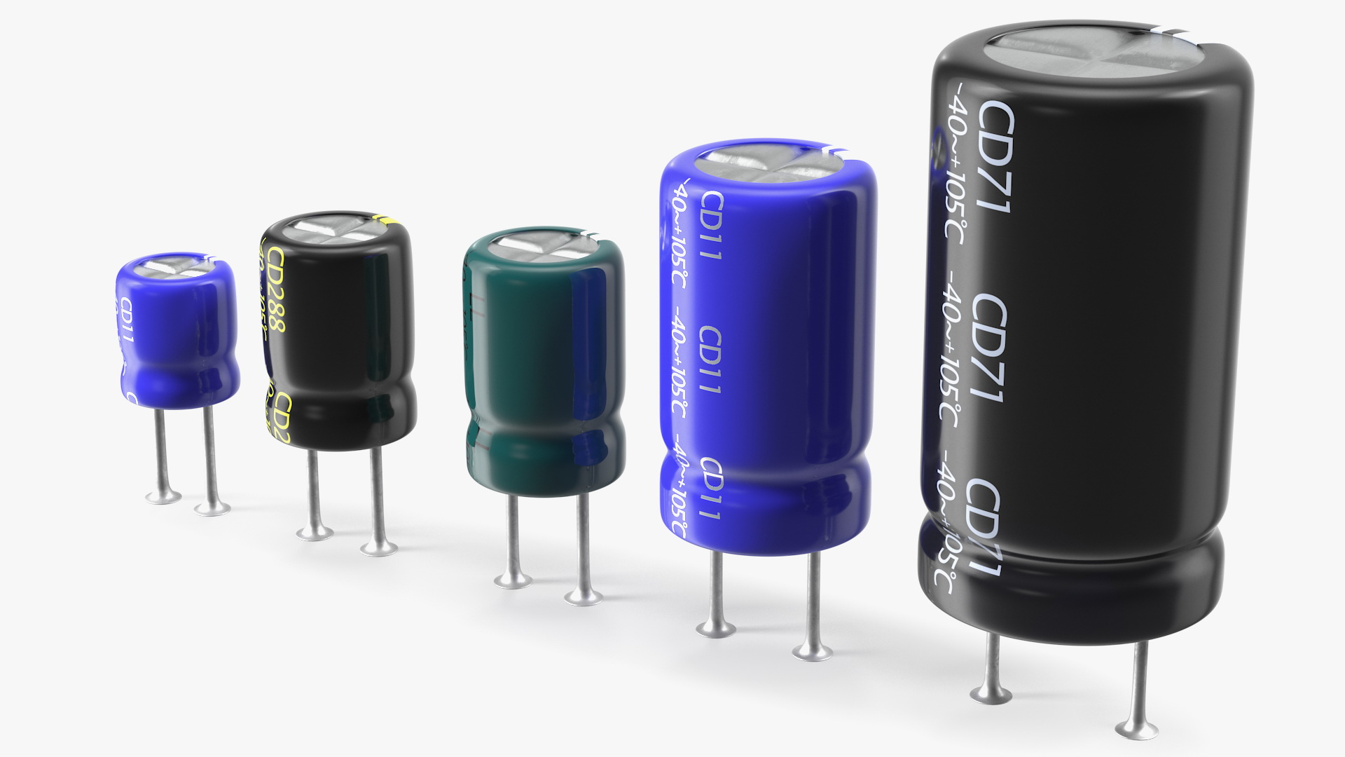 3D model Electrolytic Capacitor Soldered Set